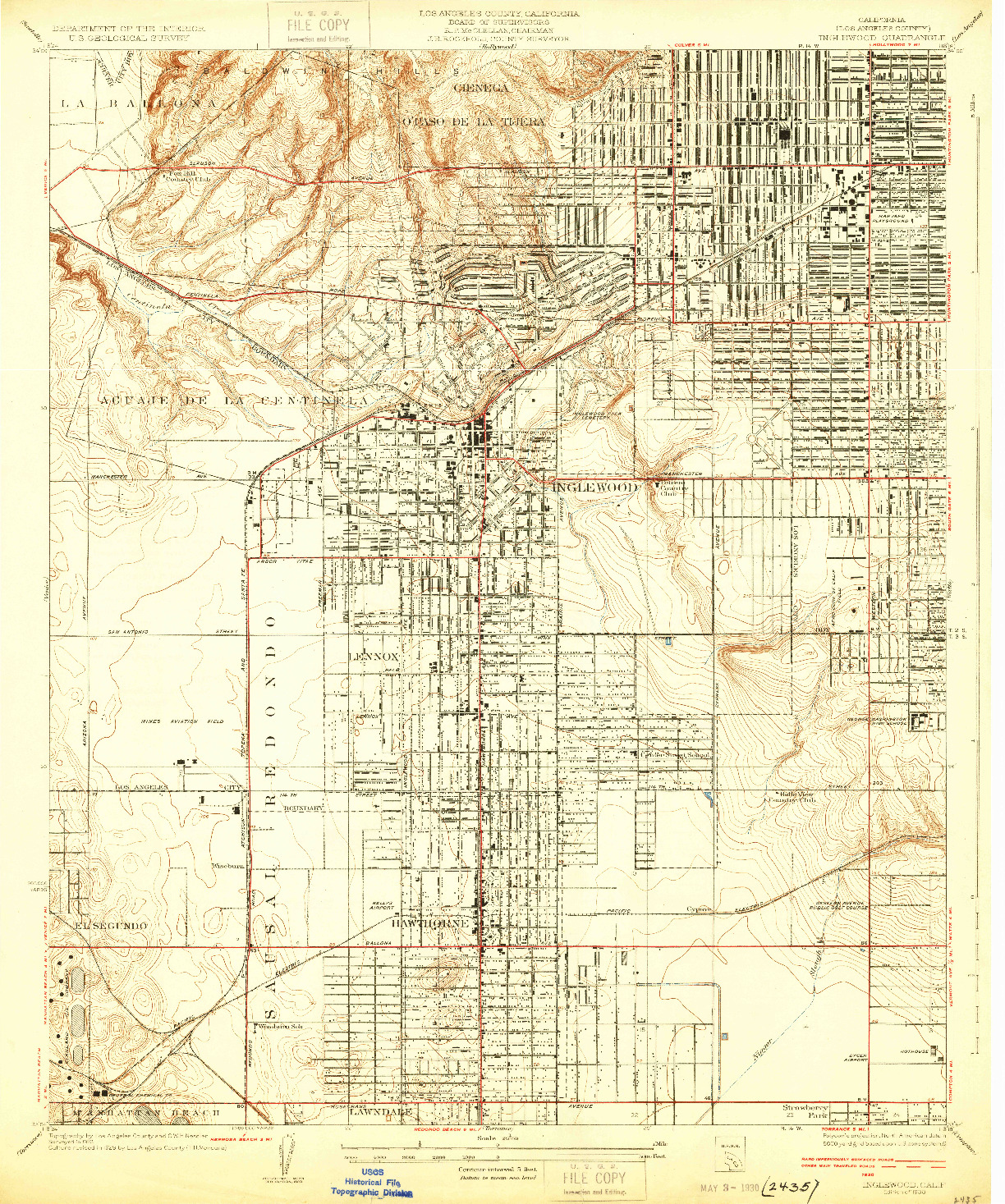 USGS 1:24000-SCALE QUADRANGLE FOR INGLEWOOD, CA 1930