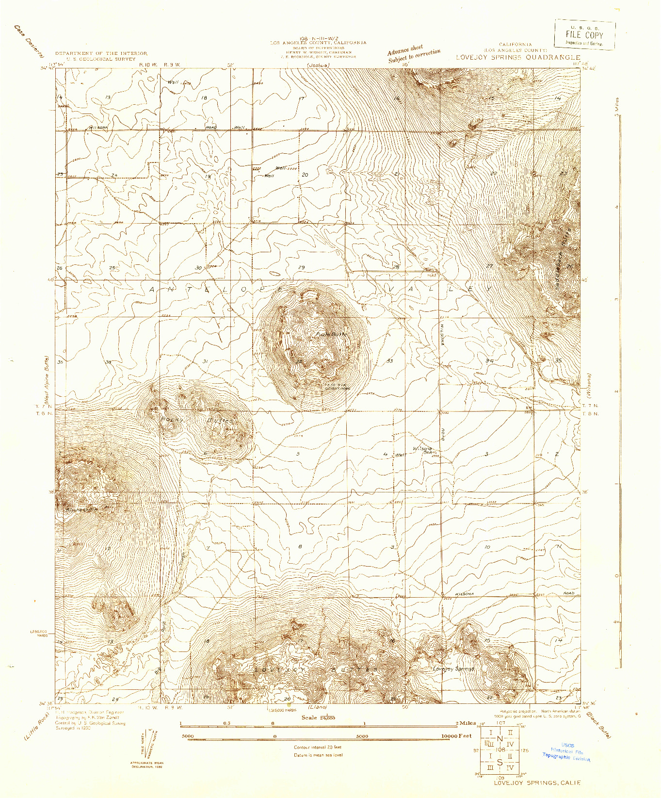 USGS 1:24000-SCALE QUADRANGLE FOR LOVEJOY SPRINGS, CA 1930