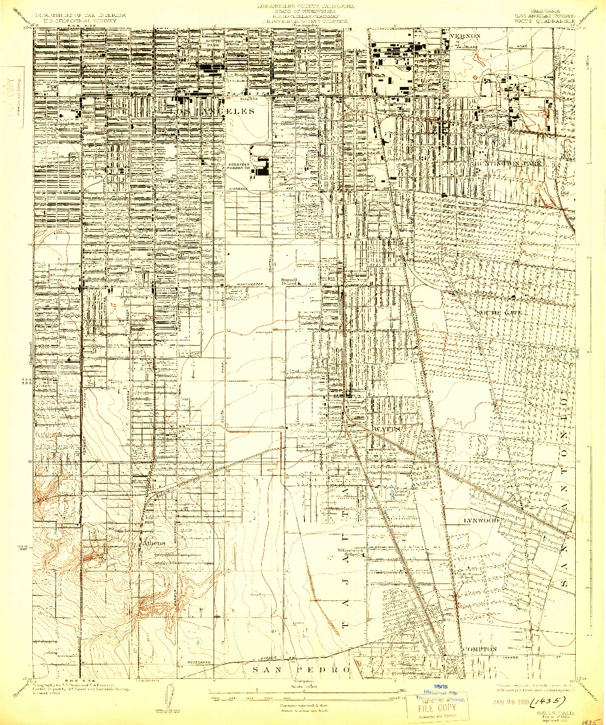 USGS 1:24000-SCALE QUADRANGLE FOR WATTS, CA 1924