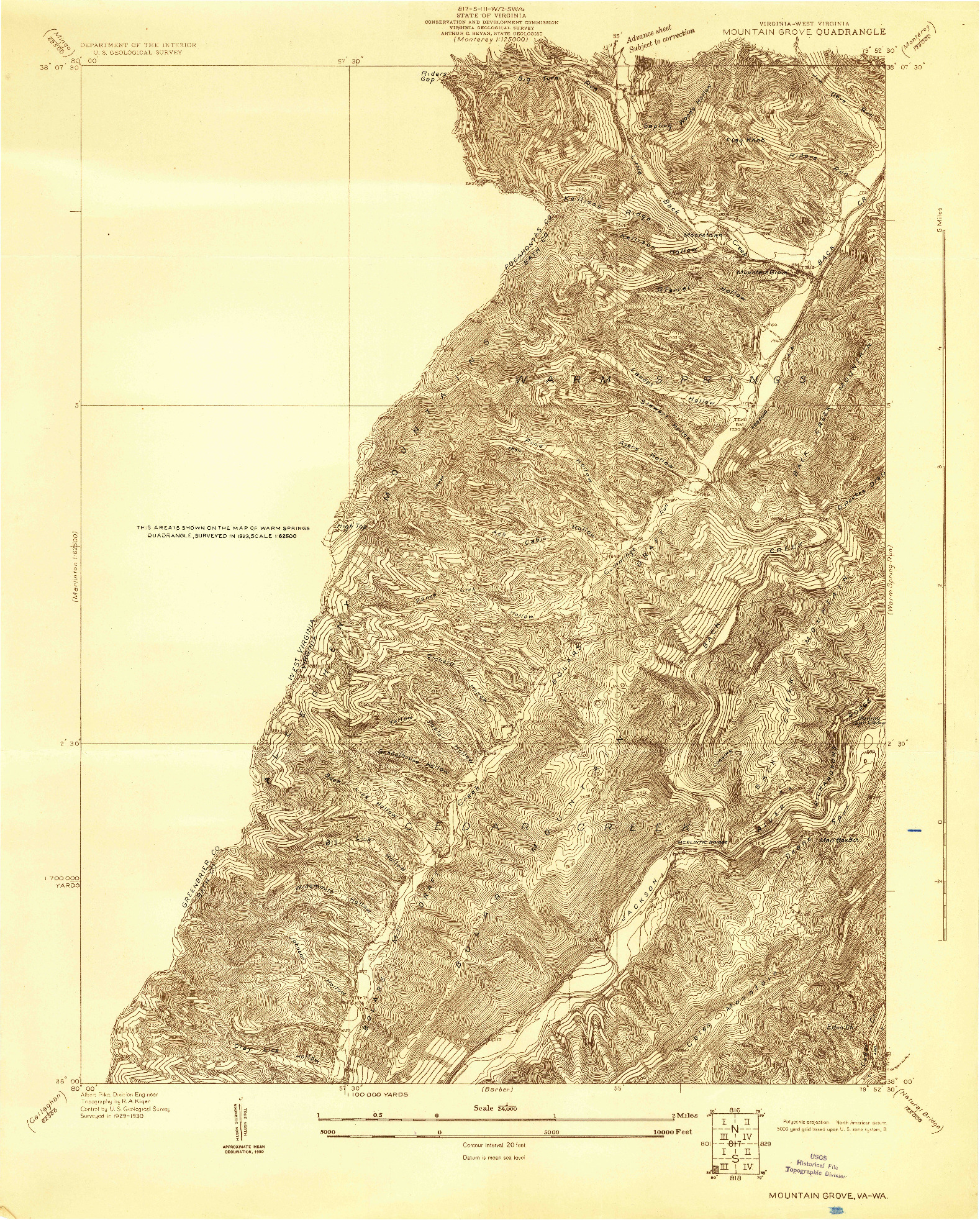 USGS 1:24000-SCALE QUADRANGLE FOR MOUNTAIN GROVE, VA 1930