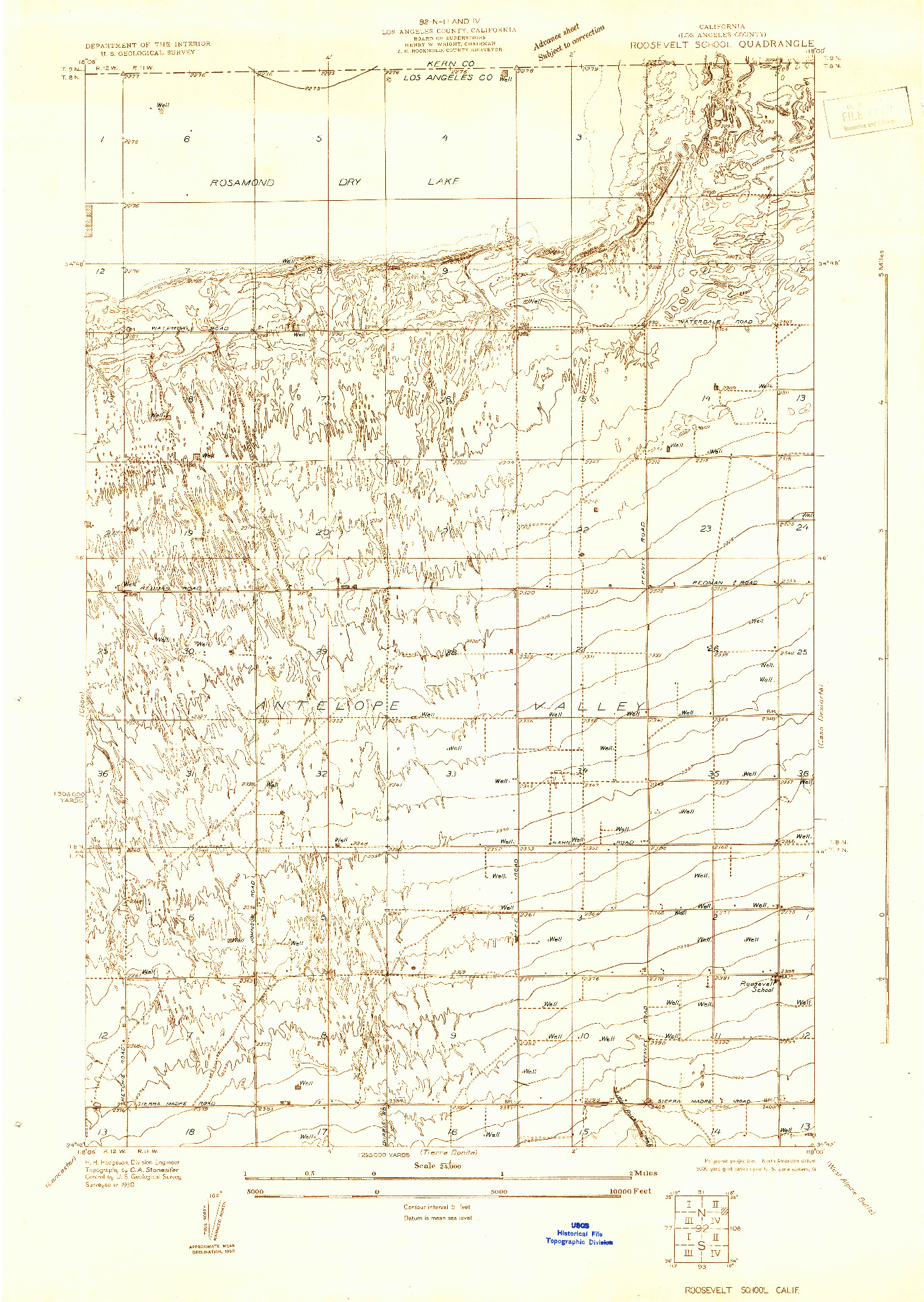 USGS 1:24000-SCALE QUADRANGLE FOR ROOSEVELT SCHOOL, CA 1930