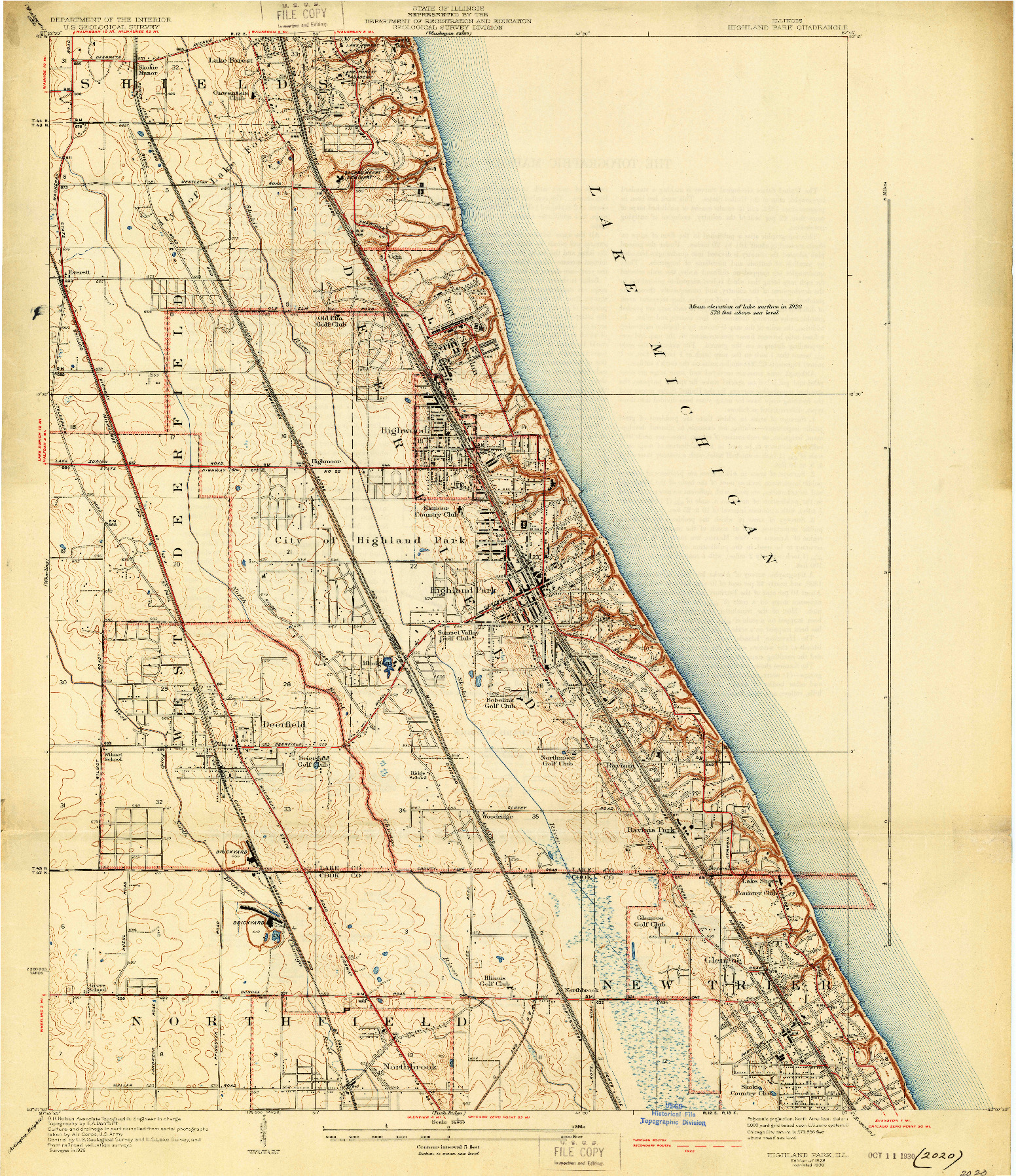 USGS 1:24000-SCALE QUADRANGLE FOR HIGHLAND PARK, IL 1928