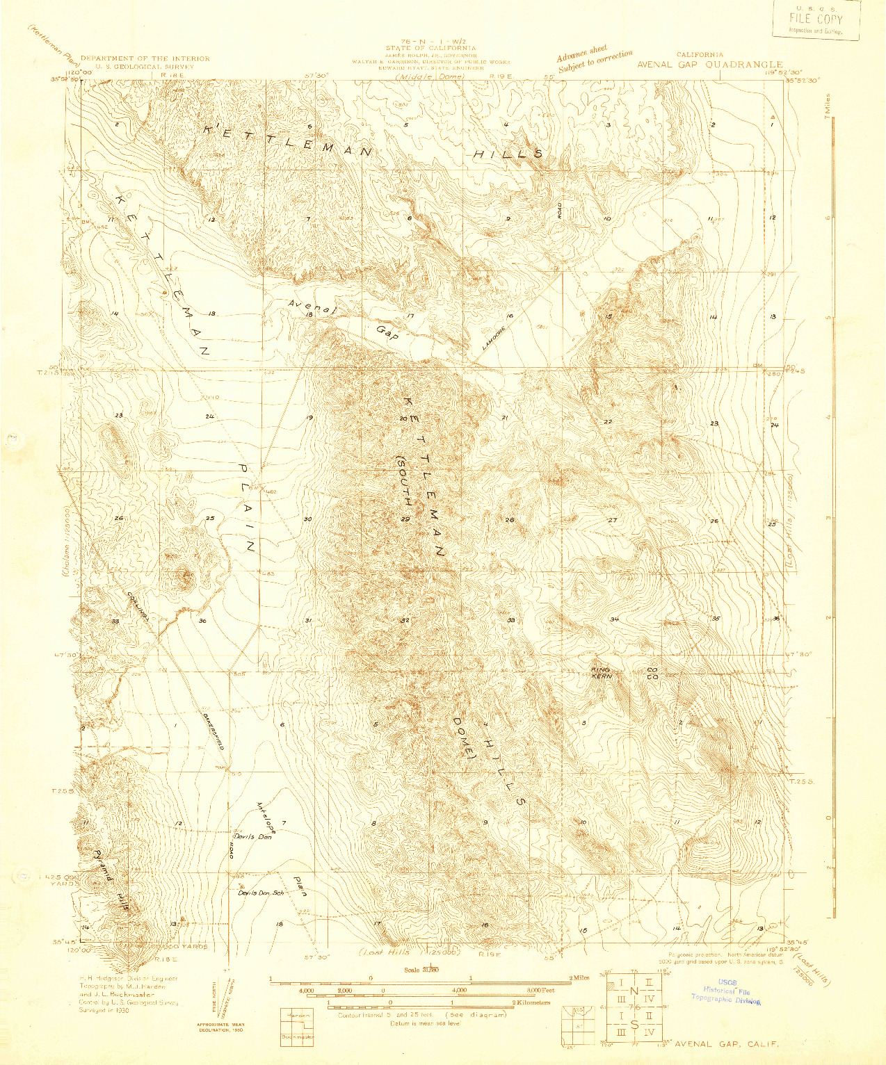 USGS 1:31680-SCALE QUADRANGLE FOR AVENAL GAP, CA 1930