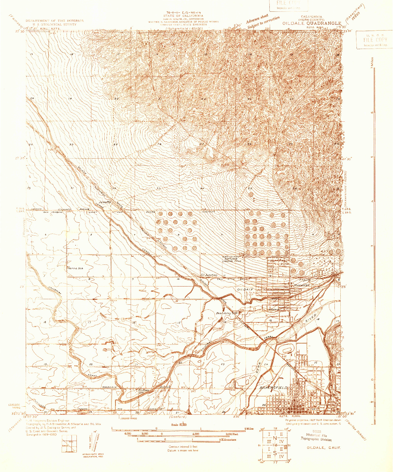USGS 1:31680-SCALE QUADRANGLE FOR OILDALE, CA 1930