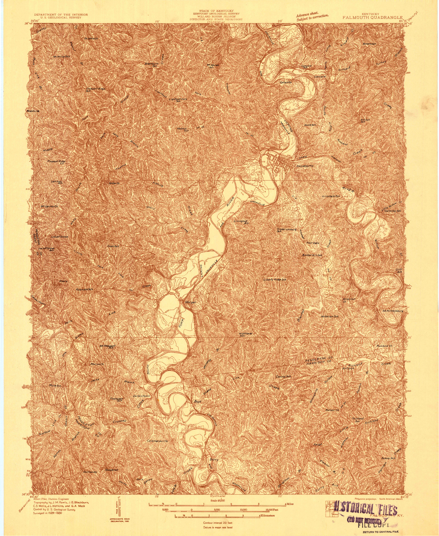 USGS 1:48000-SCALE QUADRANGLE FOR FALMOUTH, KY 1930