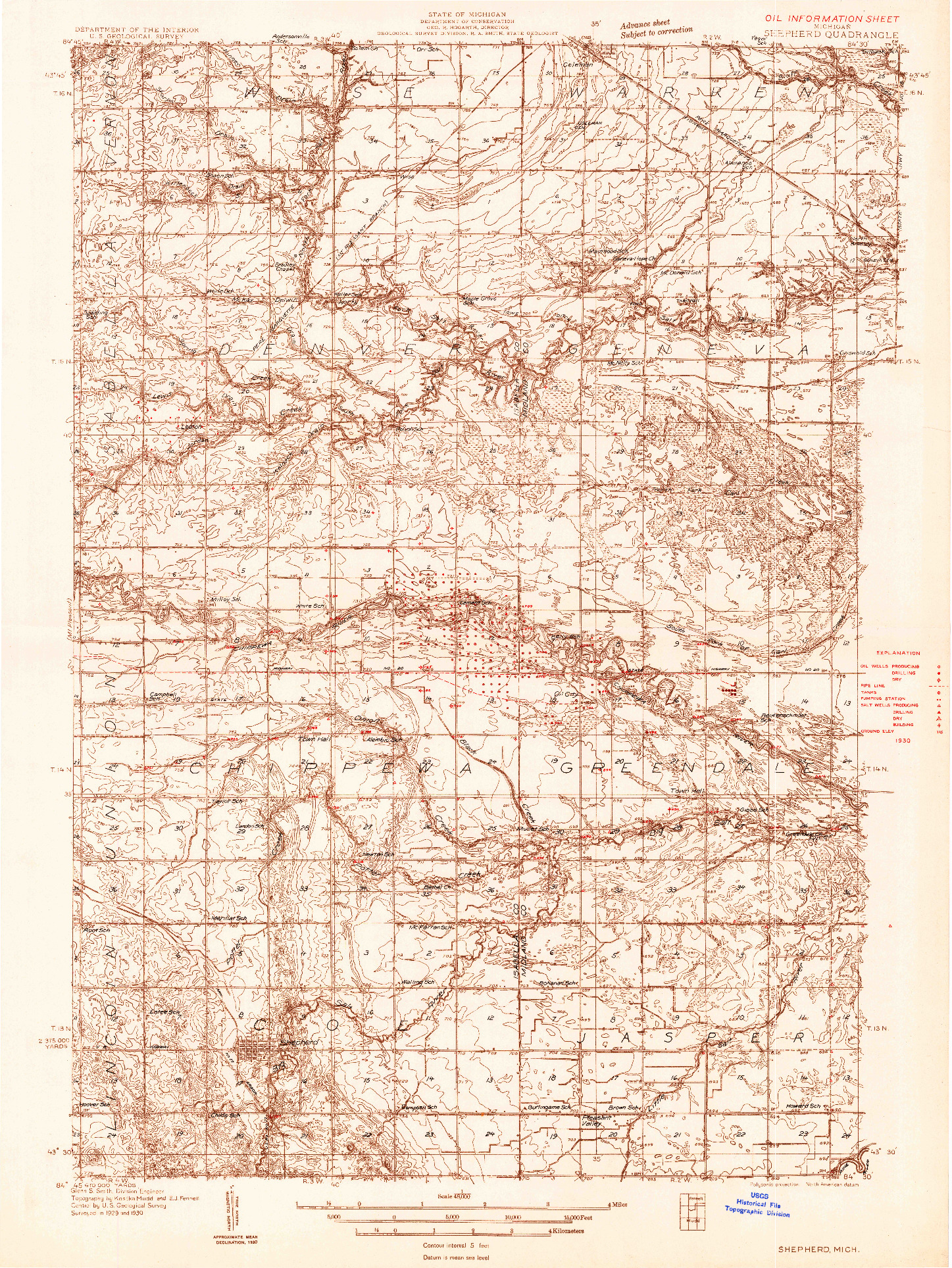 USGS 1:48000-SCALE QUADRANGLE FOR SHEPHERD, MI 1930