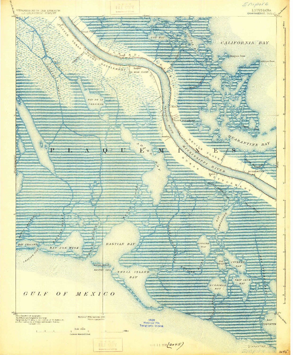 USGS 1:62500-SCALE QUADRANGLE FOR QUARANTINE, LA 1892