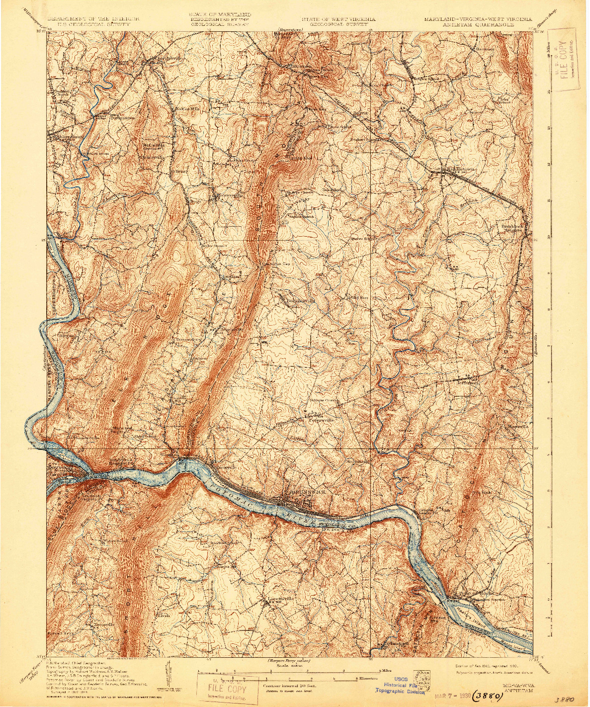 USGS 1:62500-SCALE QUADRANGLE FOR ANTIETAM, MD 1910