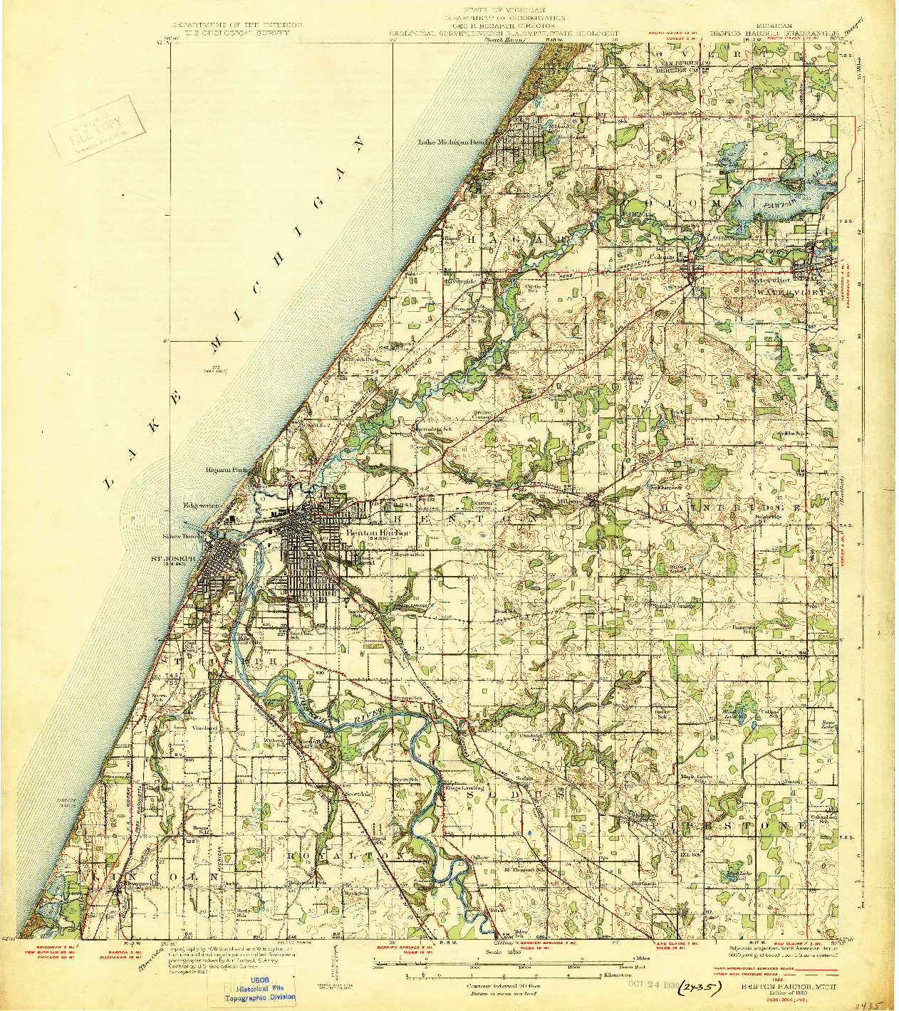 USGS 1:62500-SCALE QUADRANGLE FOR BENTON HARBOR, MI 1930