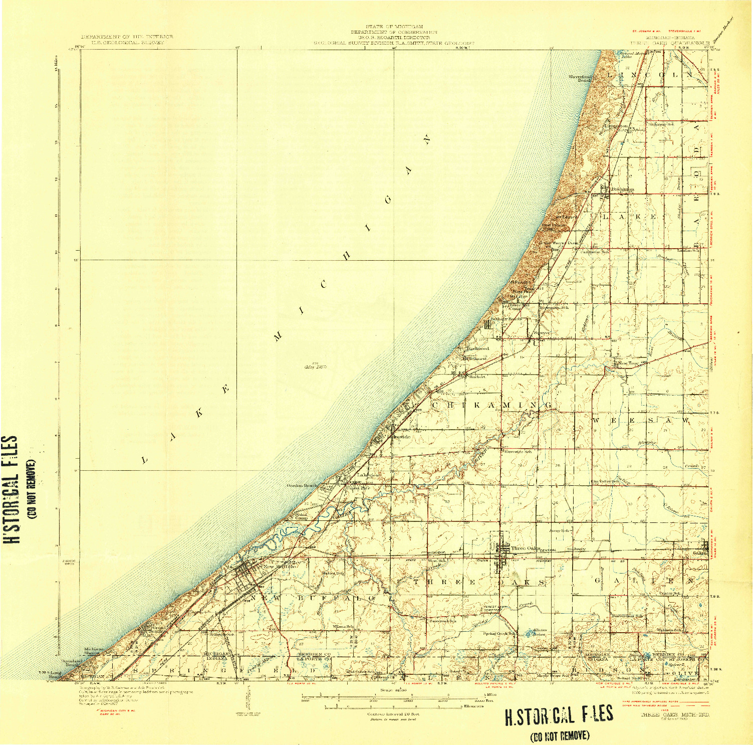 USGS 1:62500-SCALE QUADRANGLE FOR THREE OAKS, MI 1930