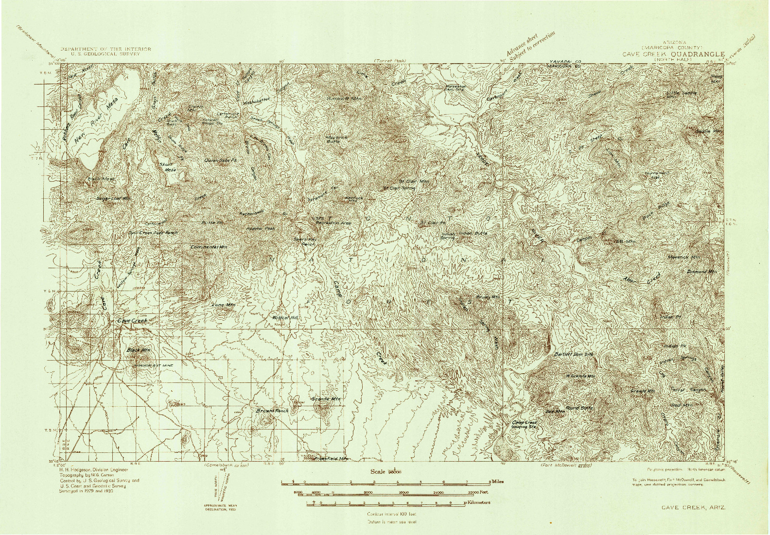 USGS 1:96000-SCALE QUADRANGLE FOR CAVE CREEK, AZ 1930