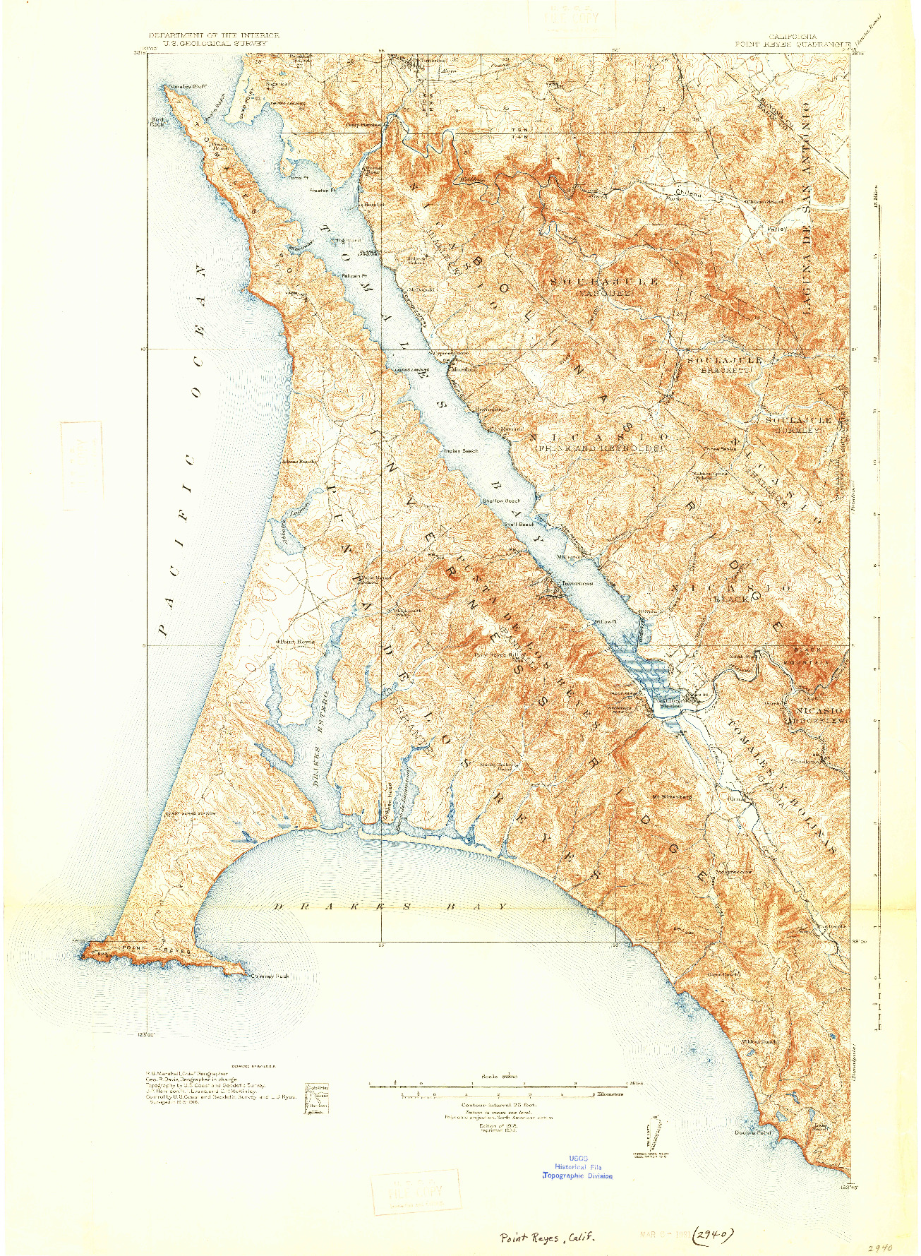USGS 1:62500-SCALE QUADRANGLE FOR POINT REYES, CA 1918