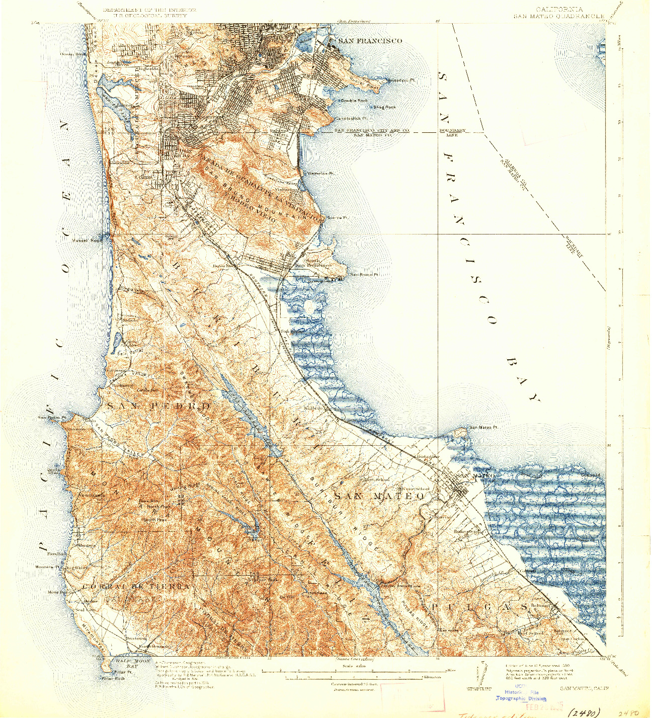 USGS 1:62500-SCALE QUADRANGLE FOR SAN MATEO, CA 1915