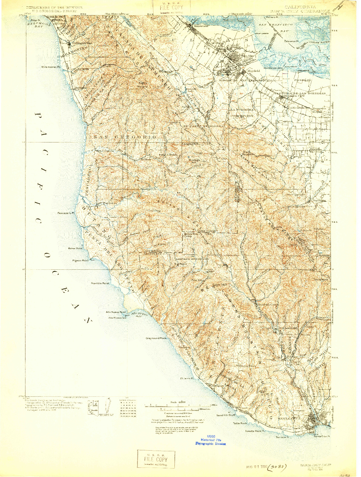 USGS 1:125000-SCALE QUADRANGLE FOR SANTA CRUZ, CA 1902