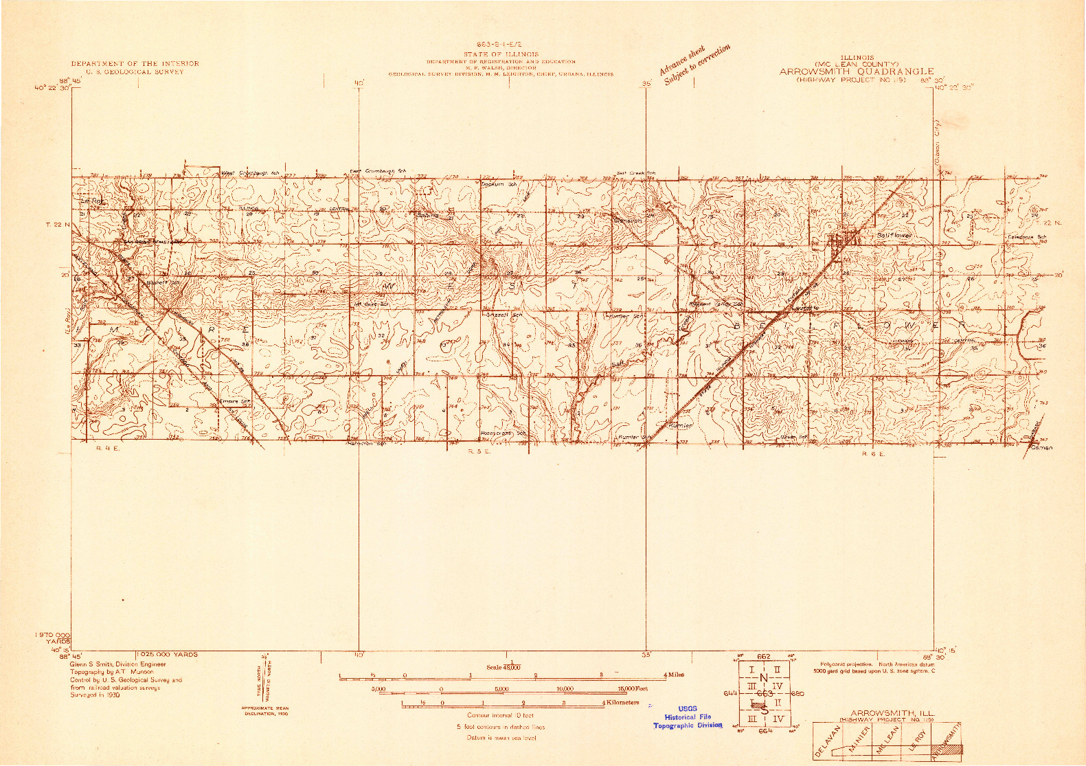 USGS 1:48000-SCALE QUADRANGLE FOR ARROWSMITH, IL 1930
