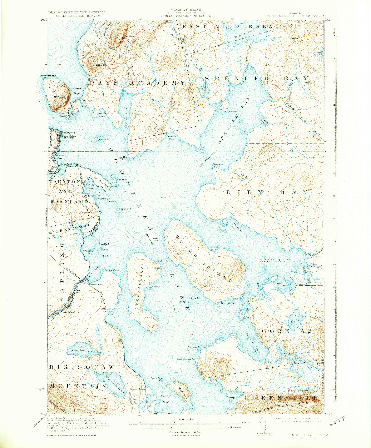 USGS 1:62500-SCALE QUADRANGLE FOR MOOSEHEAD LAKE, ME 1930