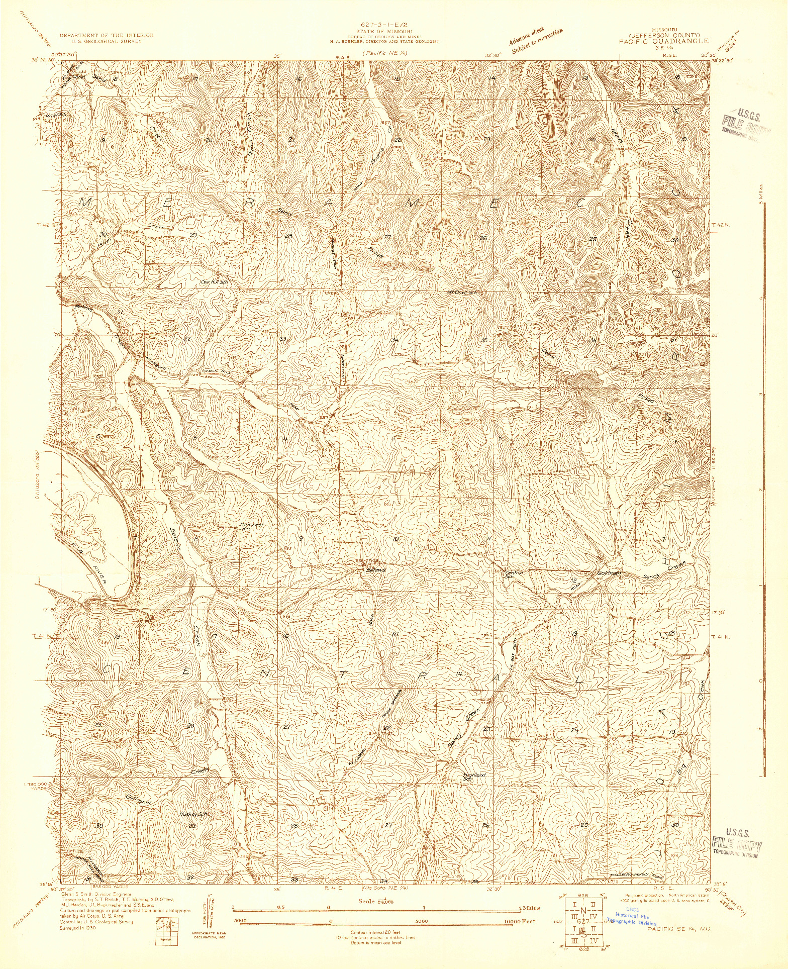 USGS 1:24000-SCALE QUADRANGLE FOR PACIFIC SE, MO 1930