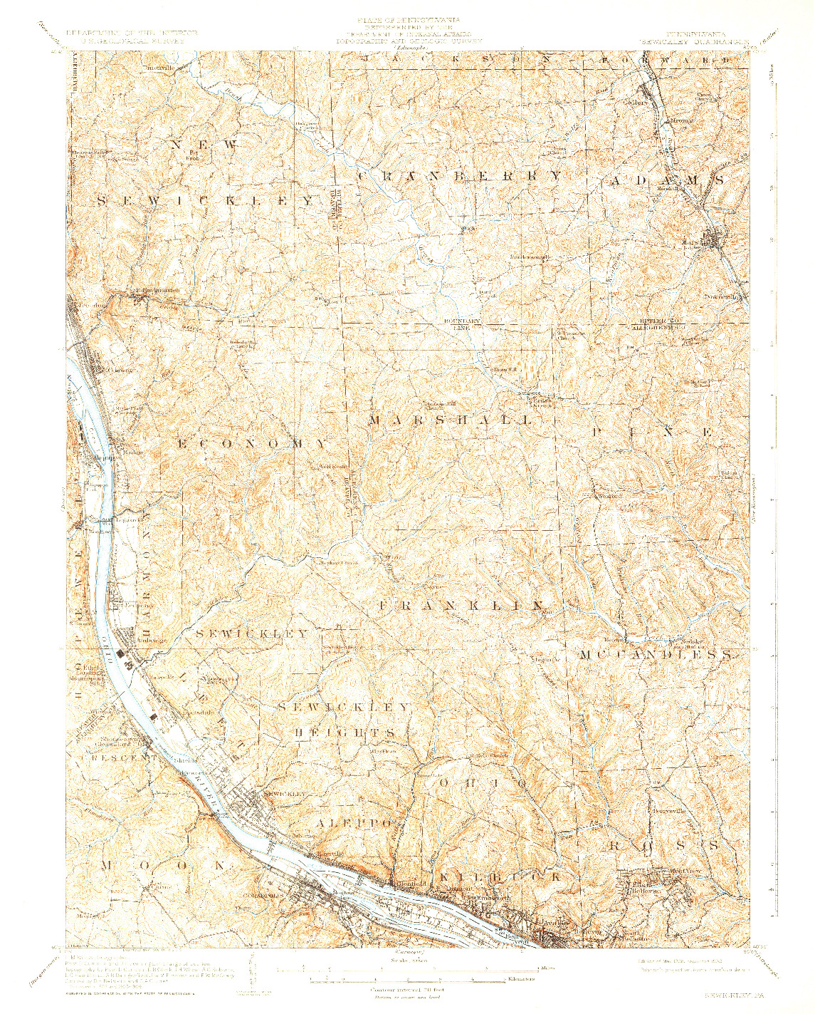 USGS 1:62500-SCALE QUADRANGLE FOR SEWICKLEY, PA 1908