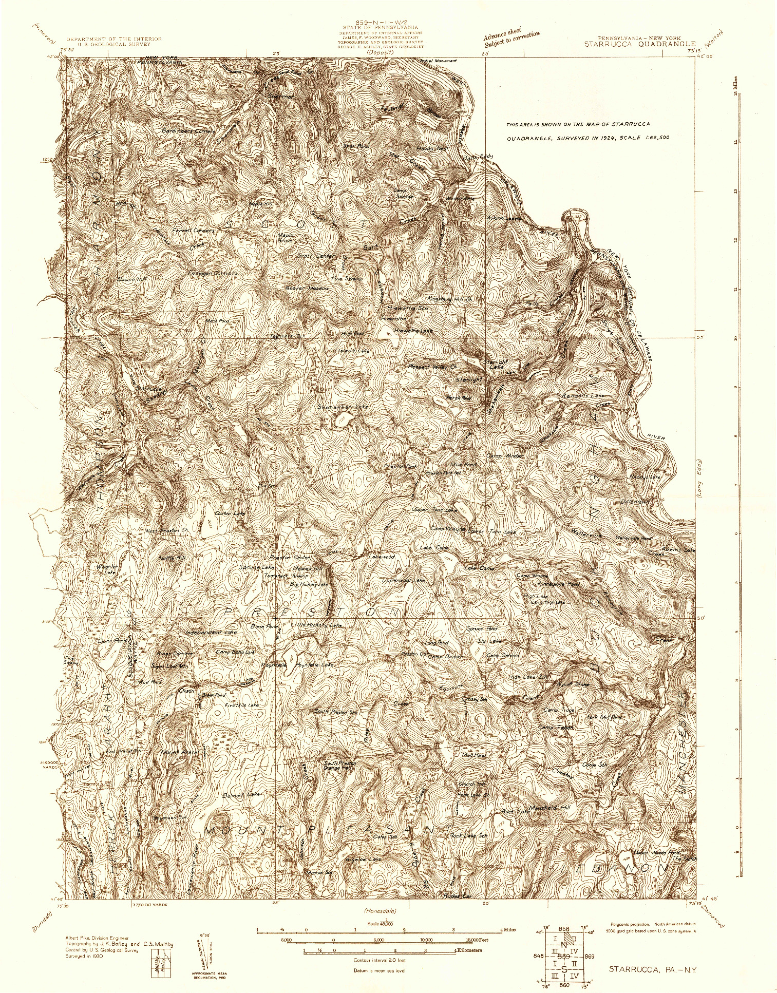 USGS 1:48000-SCALE QUADRANGLE FOR STARRUCCA, PA 1930