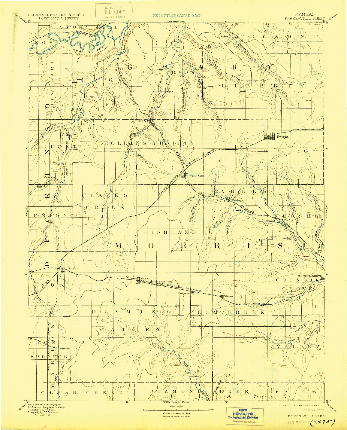 USGS 1:125000-SCALE QUADRANGLE FOR PARKERVILLE, KS 1894