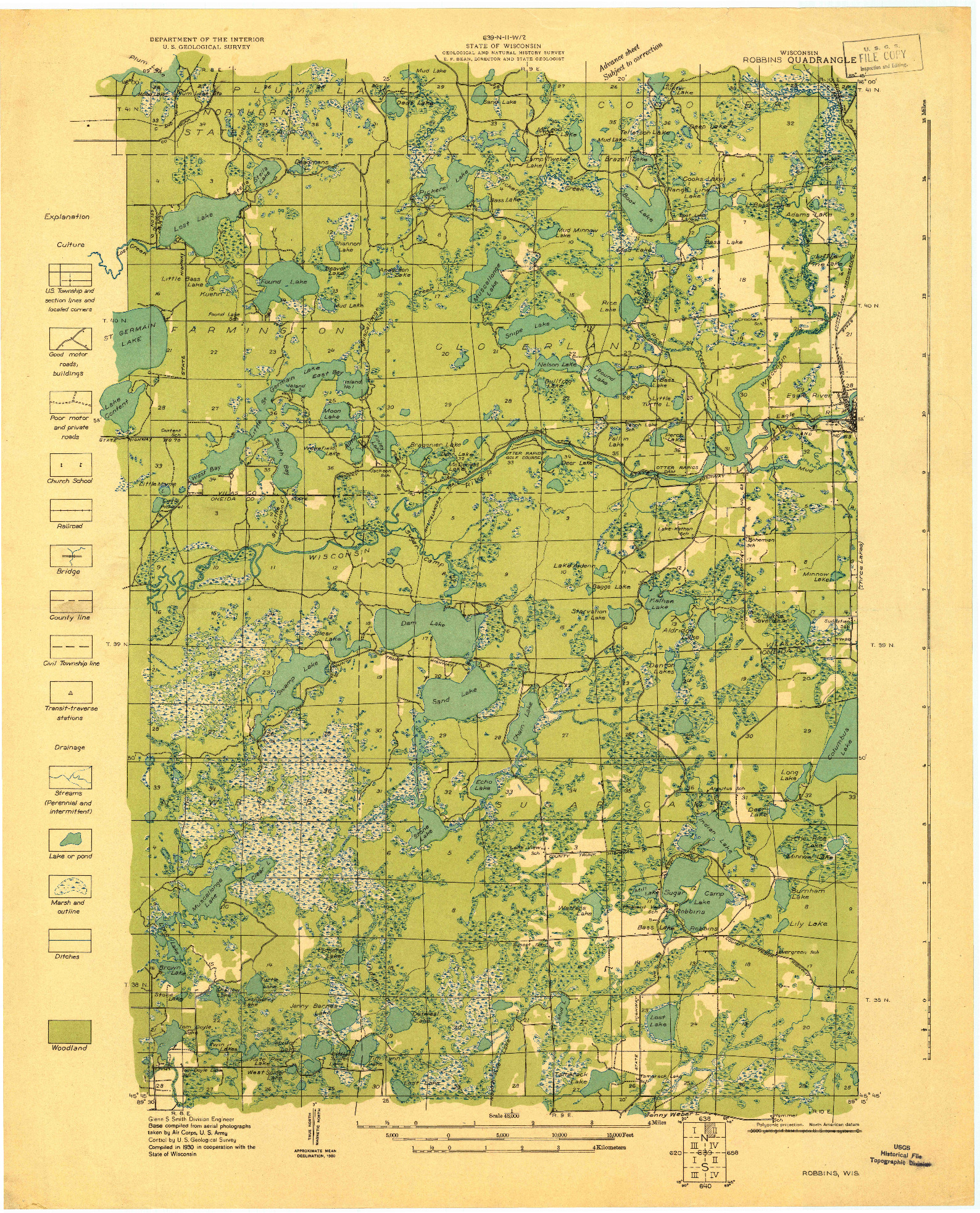 USGS 1:48000-SCALE QUADRANGLE FOR ROBBINS, WI 1930