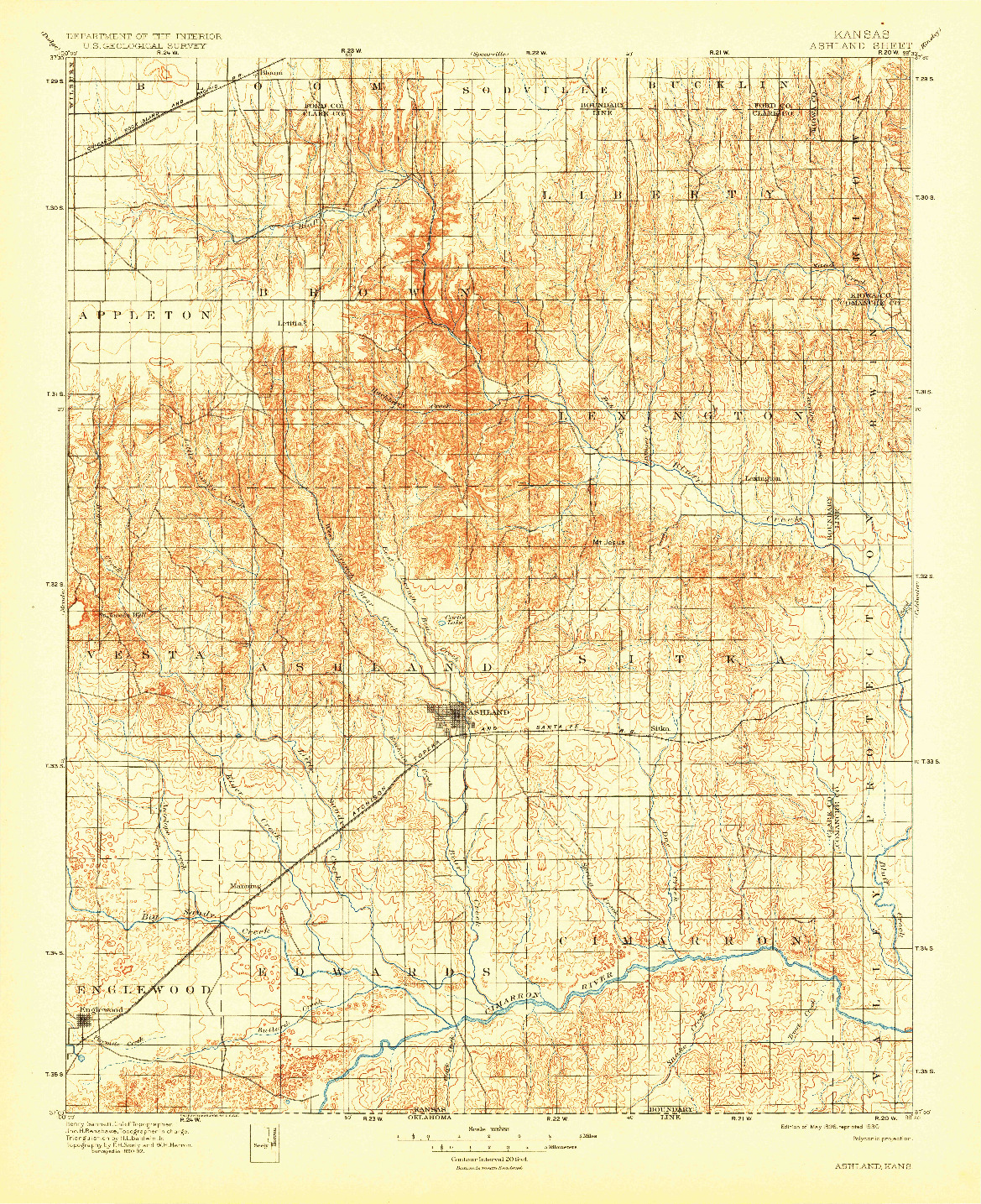 USGS 1:125000-SCALE QUADRANGLE FOR ASHLAND, KS 1896