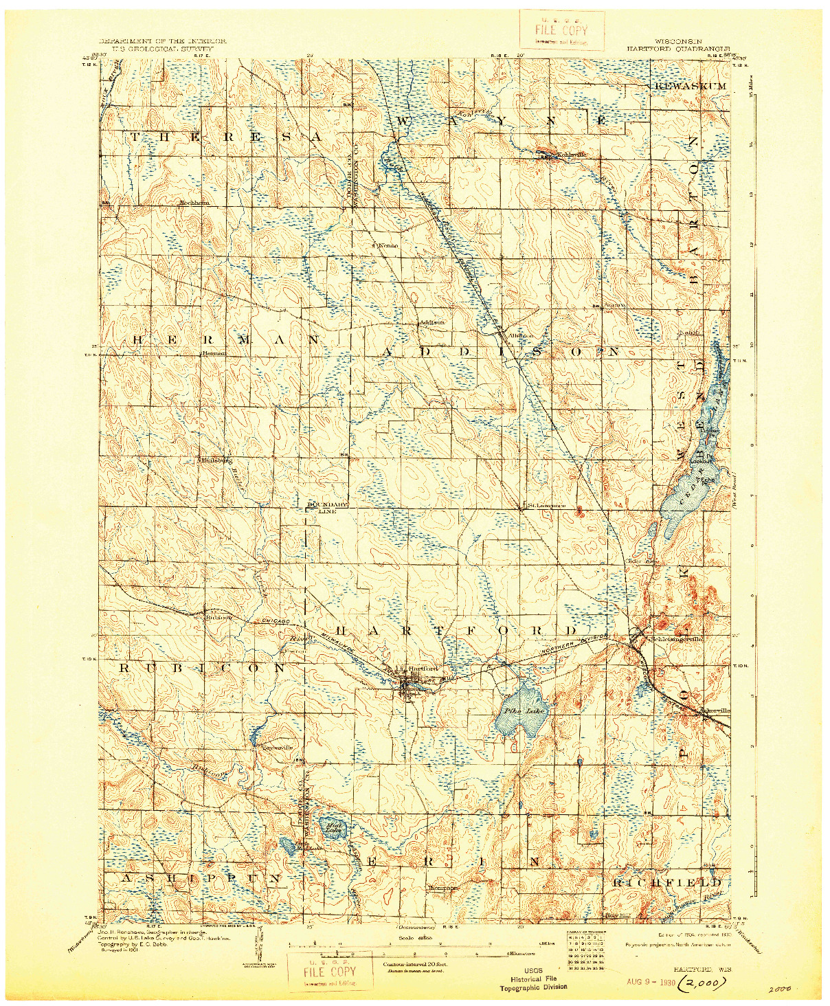 USGS 1:62500-SCALE QUADRANGLE FOR HARTFORD, WI 1904