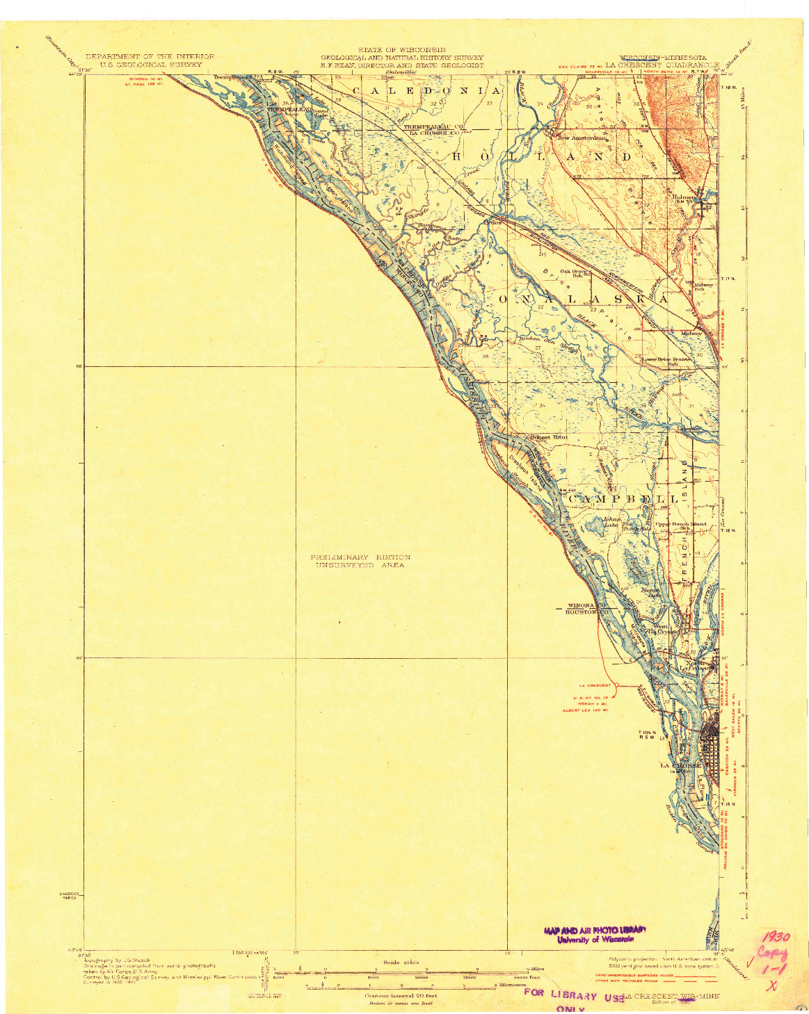 USGS 1:62500-SCALE QUADRANGLE FOR LA CRESCENT, WI 1930