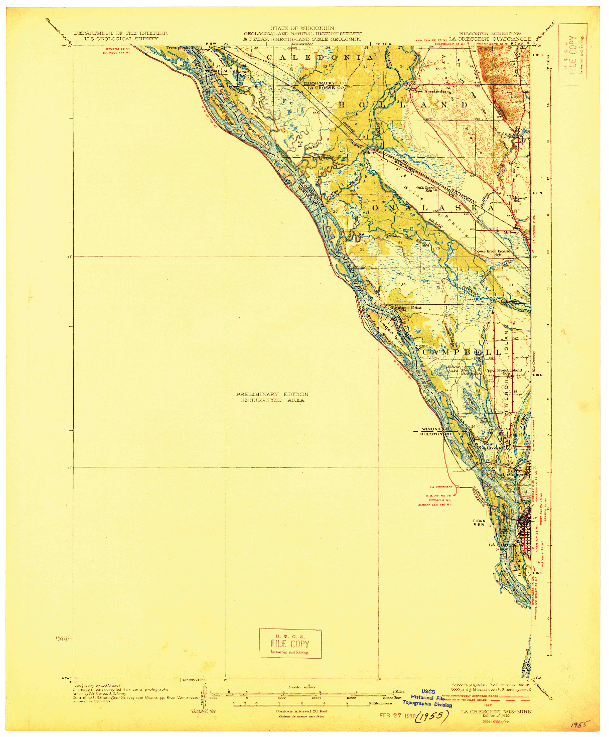 USGS 1:62500-SCALE QUADRANGLE FOR LA CRESCENT, WI 1930