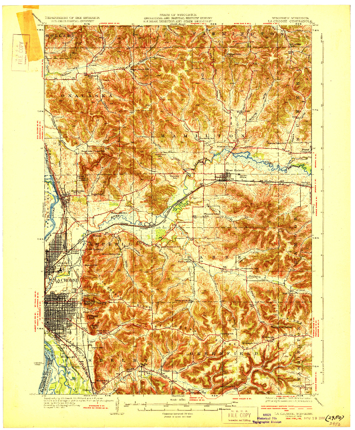 USGS 1:62500-SCALE QUADRANGLE FOR LA CROSSE, WI 1930