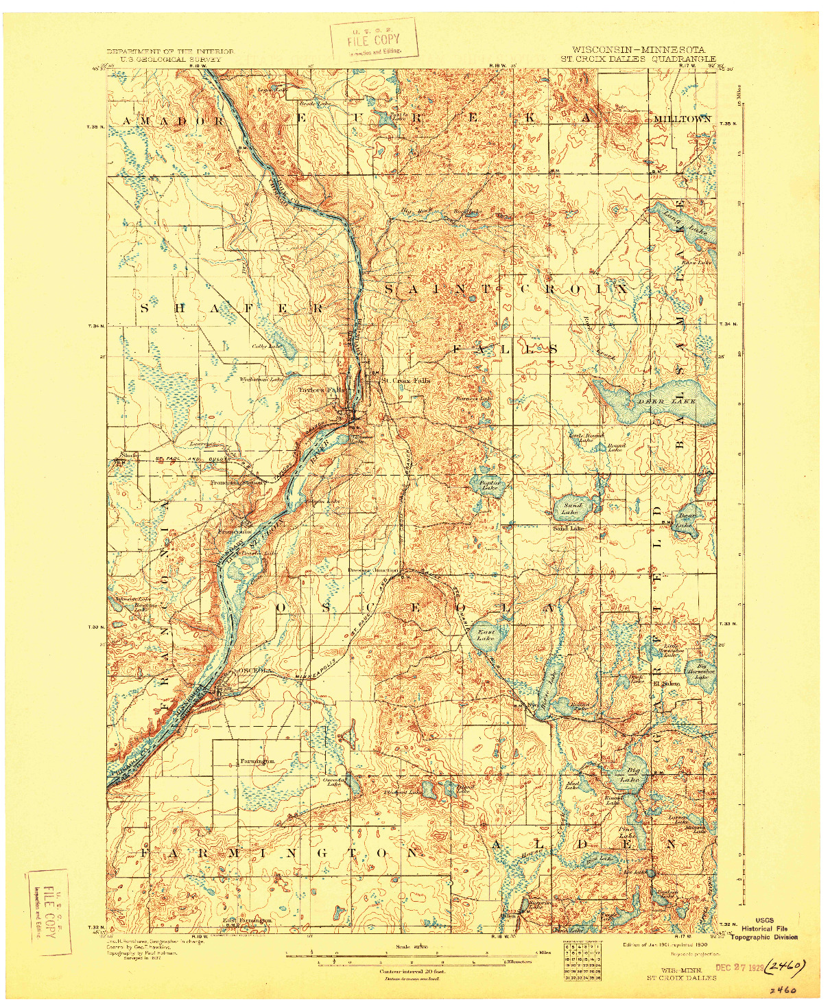 USGS 1:62500-SCALE QUADRANGLE FOR ST CROIX DALLES, WI 1901