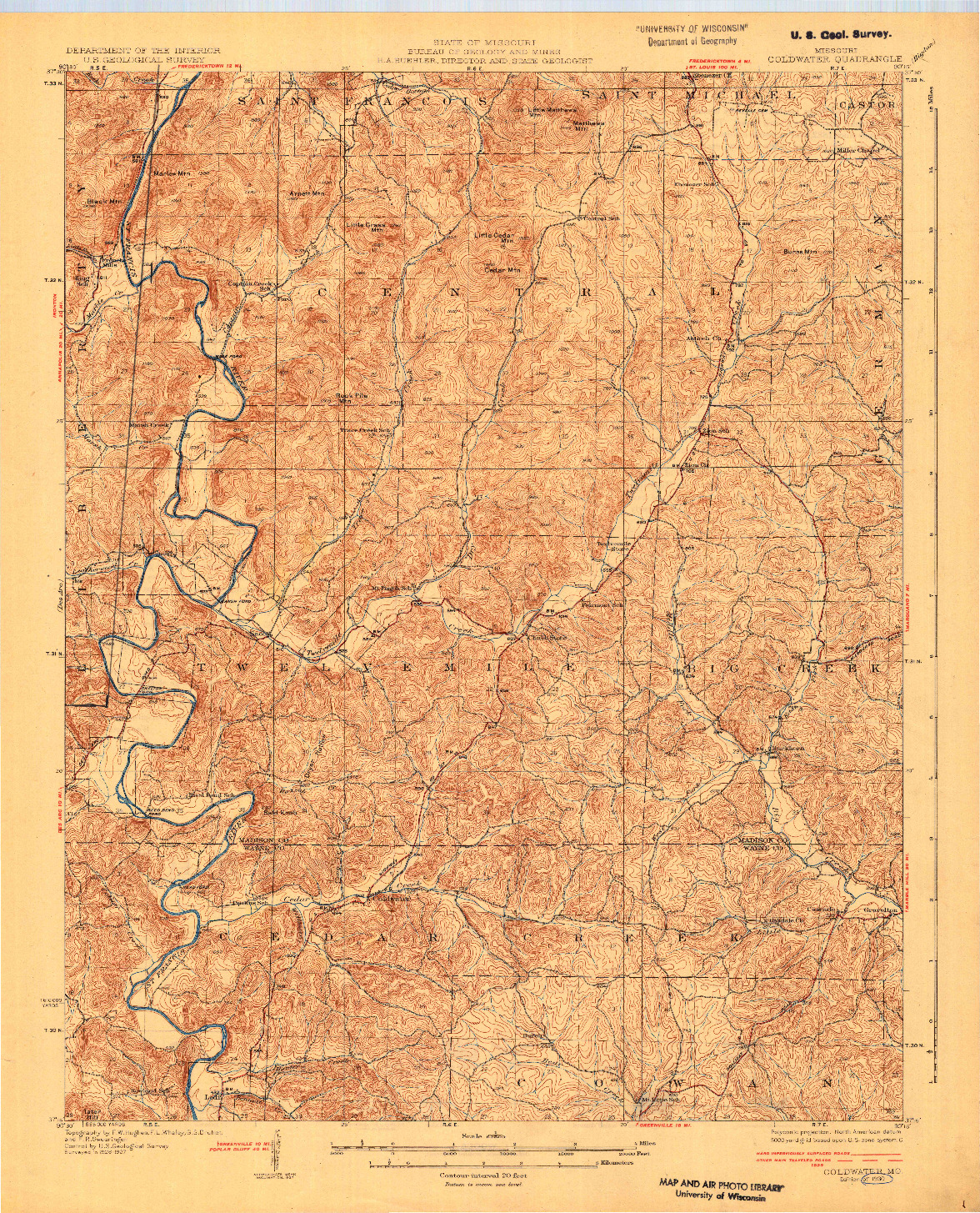 USGS 1:62500-SCALE QUADRANGLE FOR COLDWATER, MO 1930