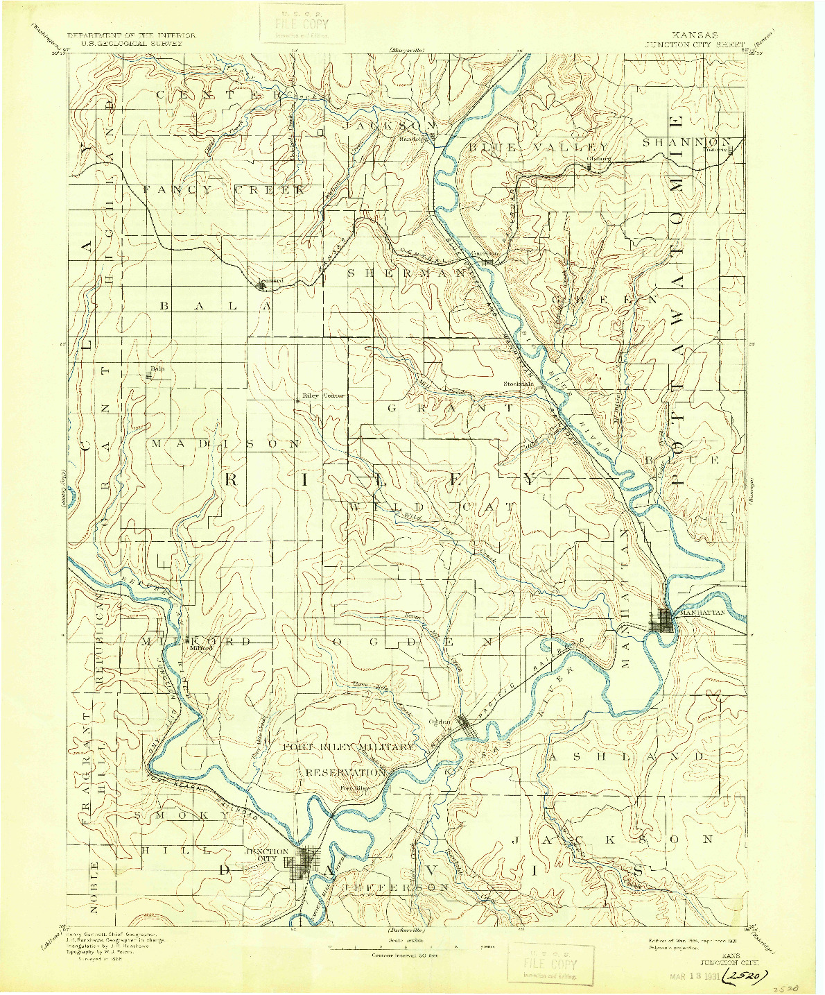 USGS 1:125000-SCALE QUADRANGLE FOR JUNCTION CITY, KS 1894