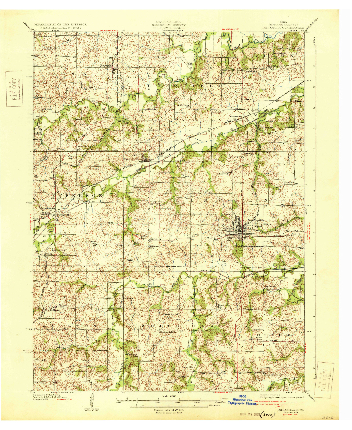 USGS 1:62500-SCALE QUADRANGLE FOR INDIANOLA, IA 1931