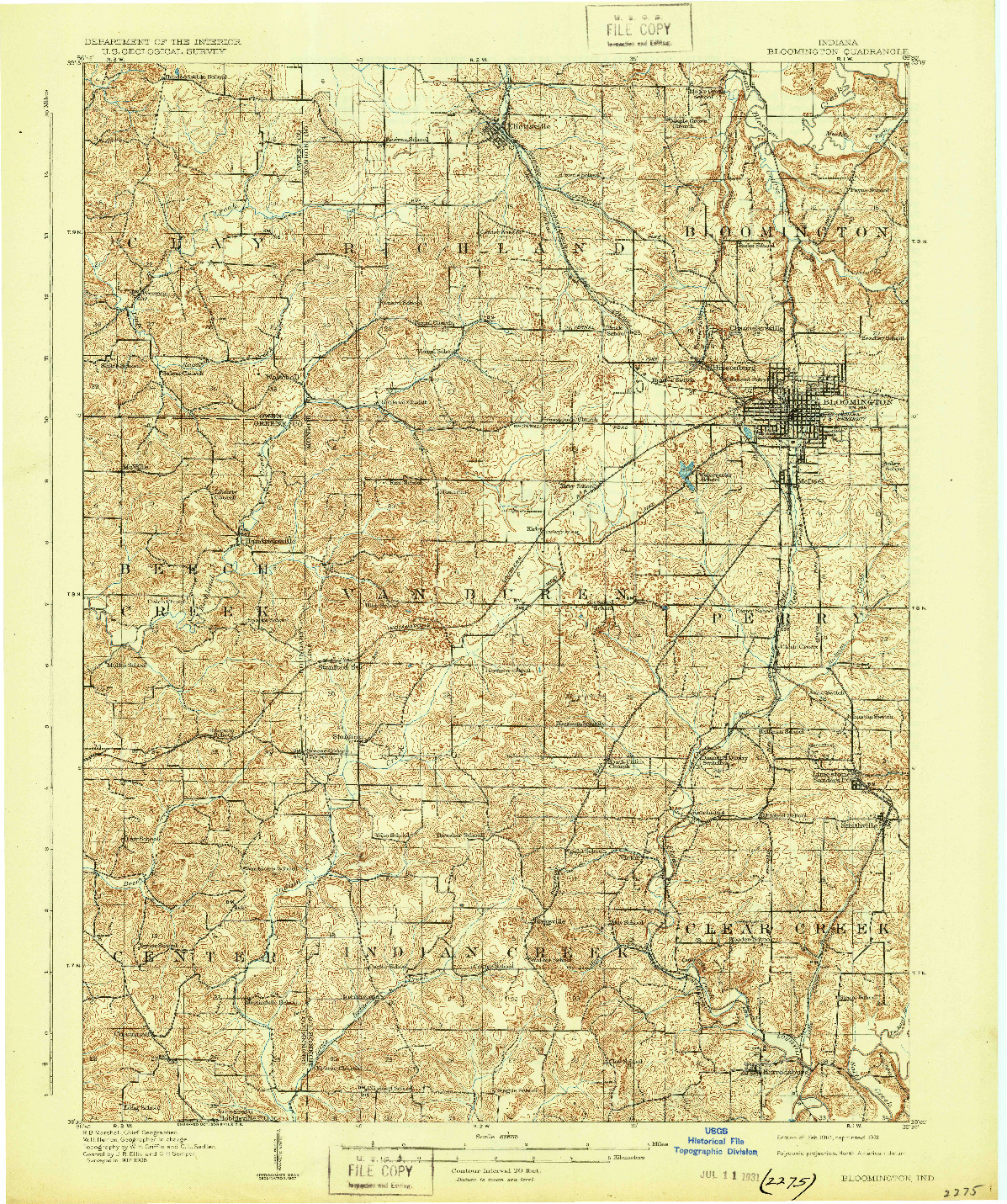USGS 1:62500-SCALE QUADRANGLE FOR BLOOMINGTON, IN 1910