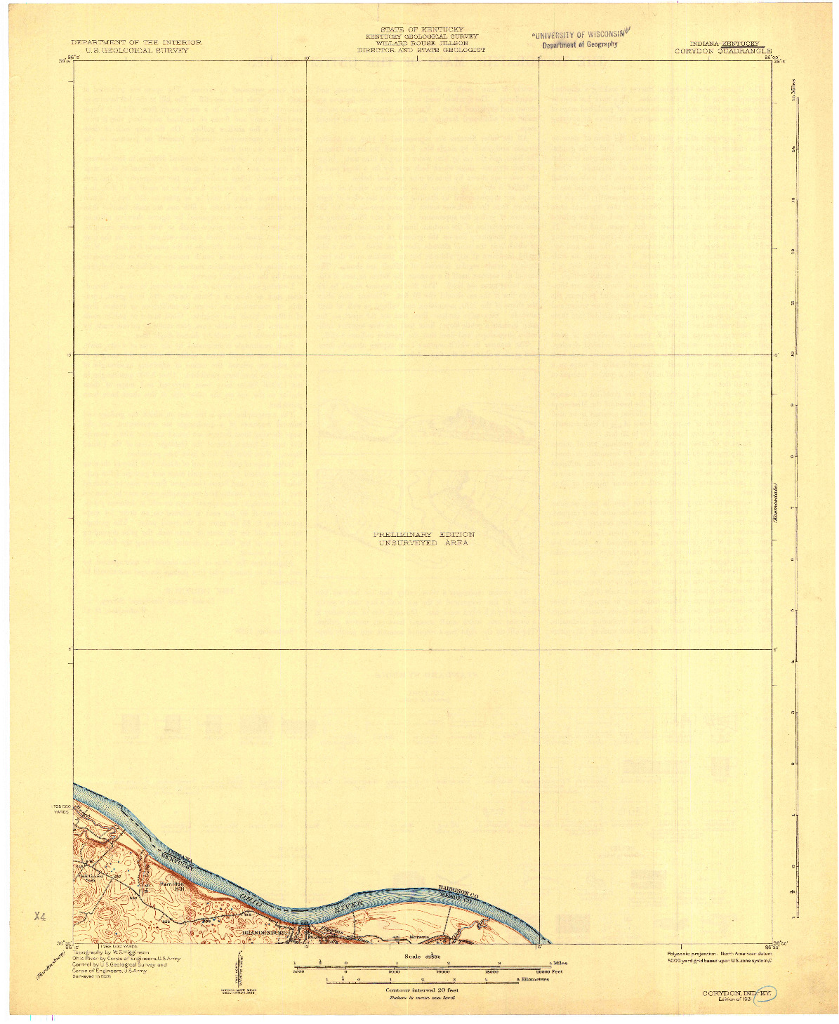 USGS 1:62500-SCALE QUADRANGLE FOR CORYDON, IN 1931