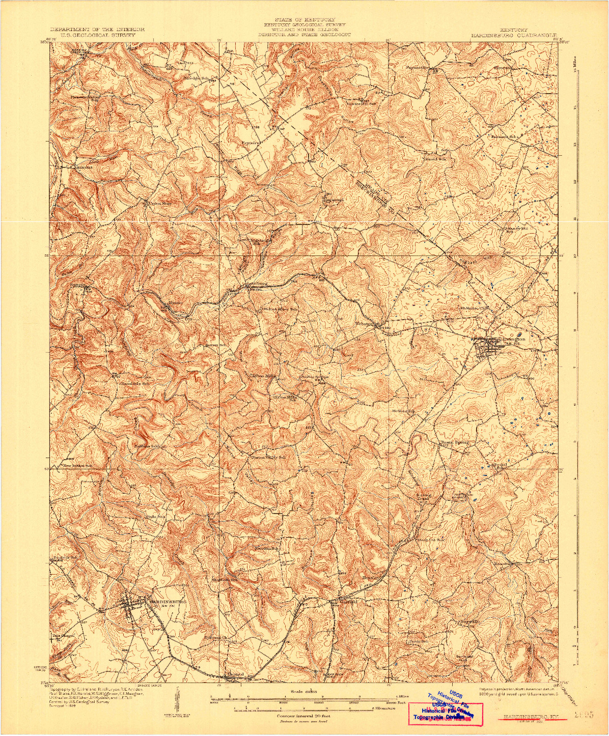 USGS 1:62500-SCALE QUADRANGLE FOR HARDINSBURG, KY 1931