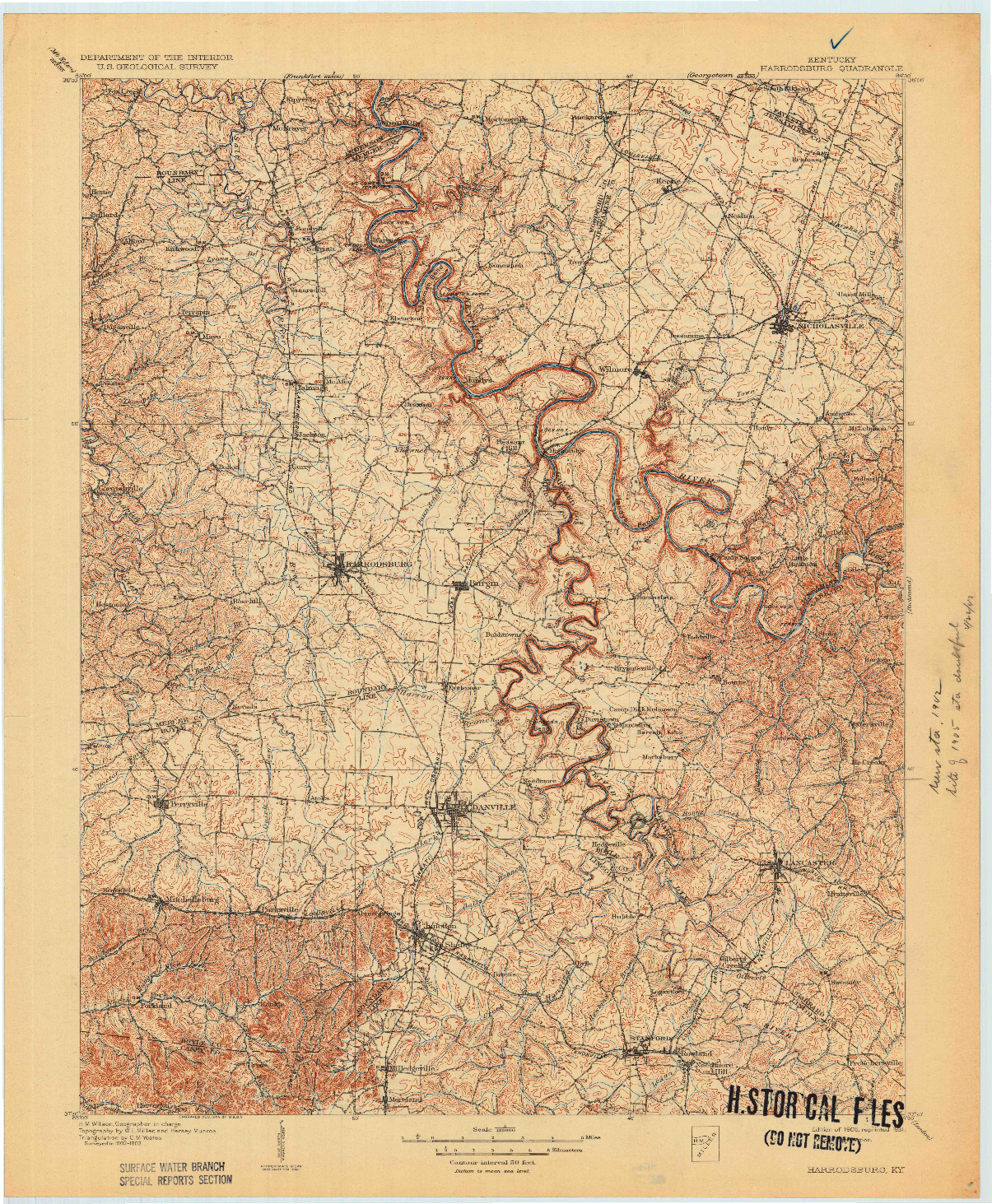 USGS 1:125000-SCALE QUADRANGLE FOR HARRODSBURG, KY 1905