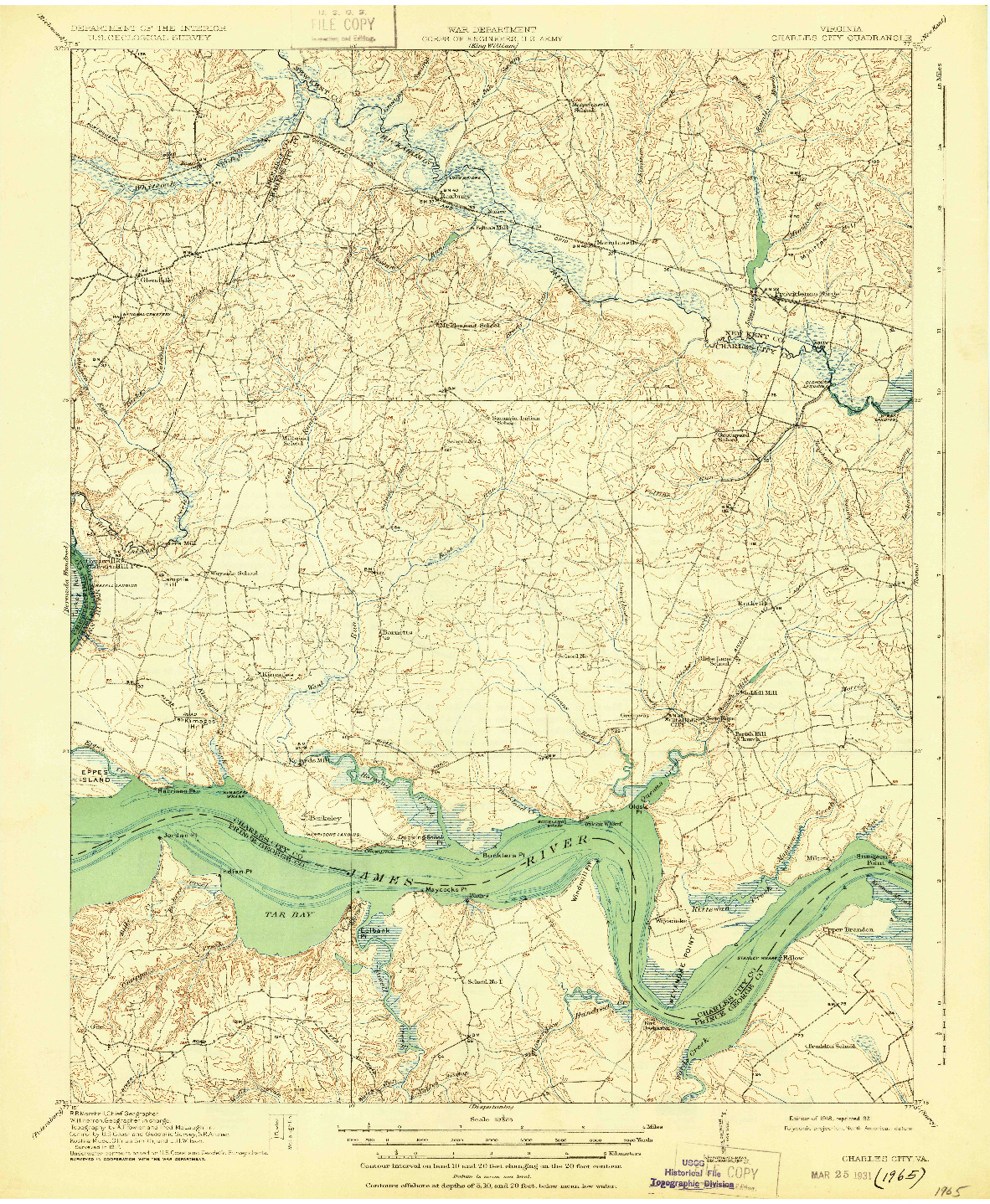 USGS 1:62500-SCALE QUADRANGLE FOR CHARLES CITY, VA 1918