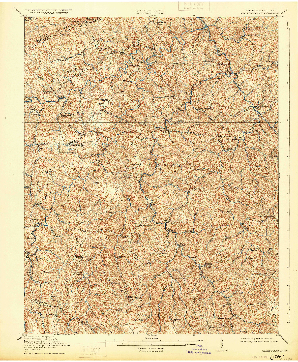USGS 1:62500-SCALE QUADRANGLE FOR CLINTWOOD, VA 1915
