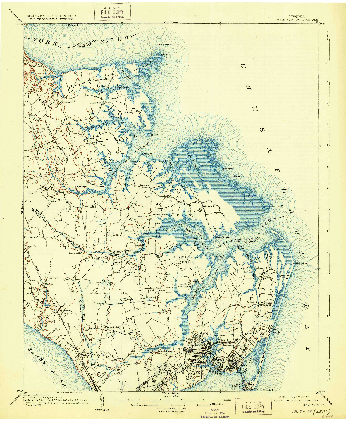 USGS 1:62500-SCALE QUADRANGLE FOR HAMPTON, VA 1907