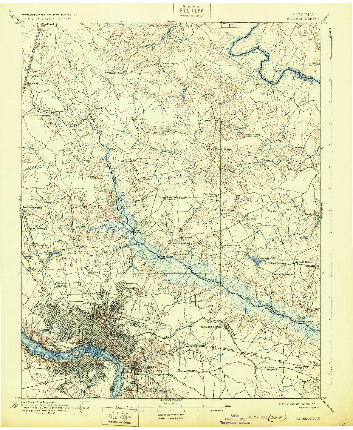 USGS 1:62500-SCALE QUADRANGLE FOR RICHMOND, VA 1895