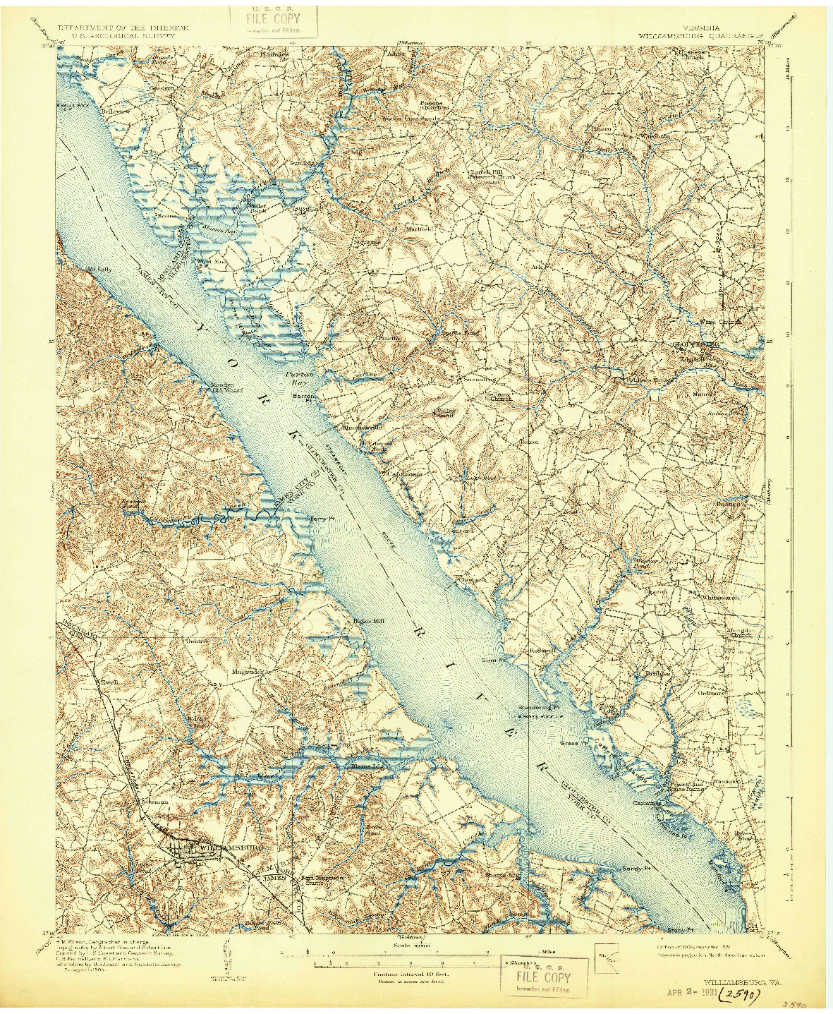 USGS 1:62500-SCALE QUADRANGLE FOR WILLIAMSBURG, VA 1906