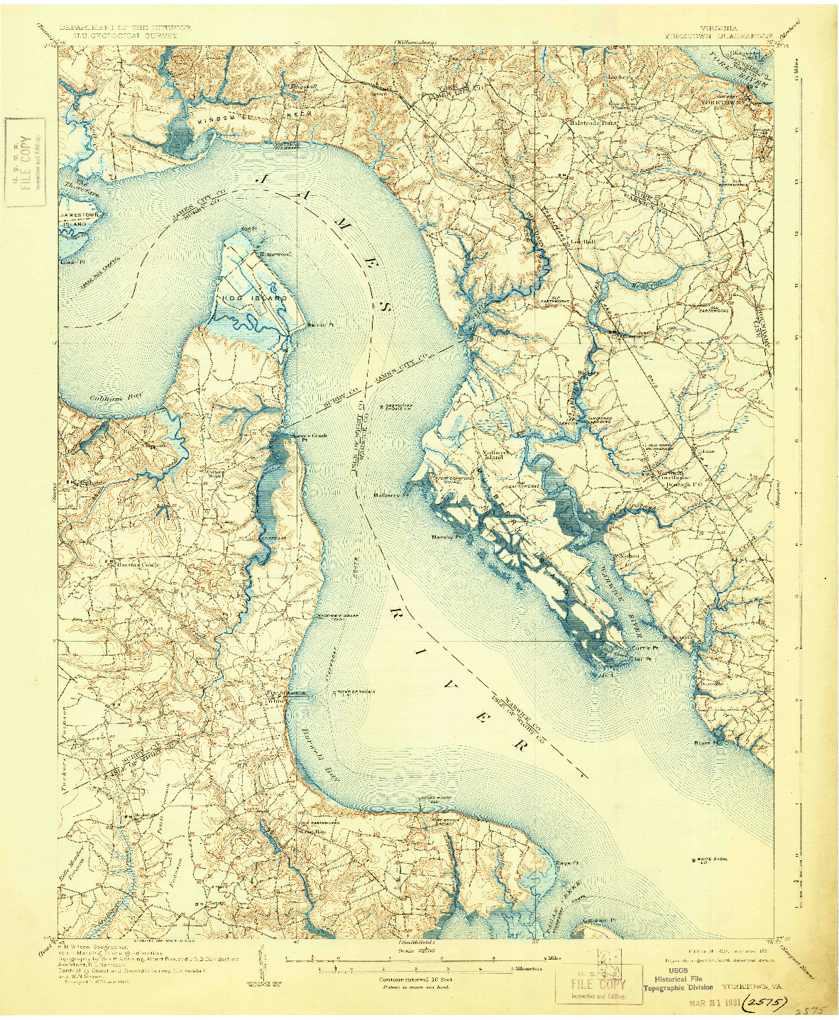 USGS 1:62500-SCALE QUADRANGLE FOR YORKTOWN, VA 1907