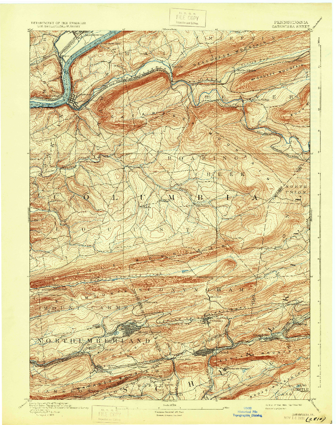 USGS 1:62500-SCALE QUADRANGLE FOR CATAWISSA, PA 1894