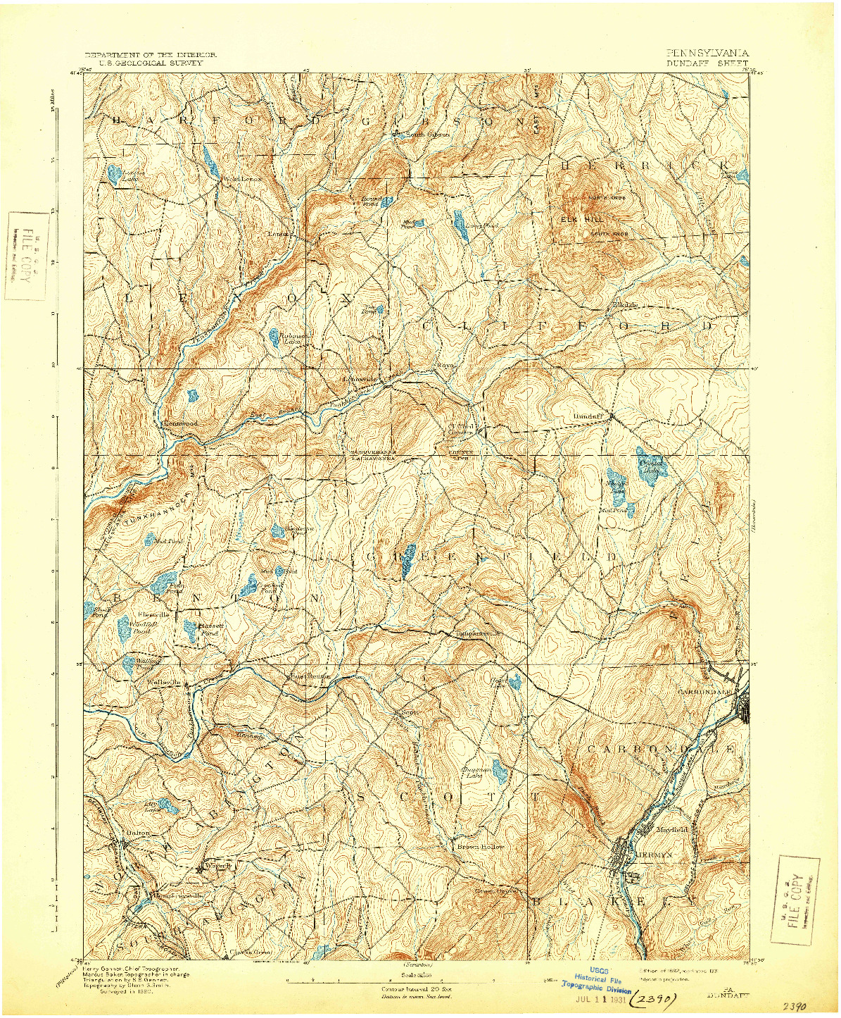 USGS 1:62500-SCALE QUADRANGLE FOR DUNDAFF, PA 1892