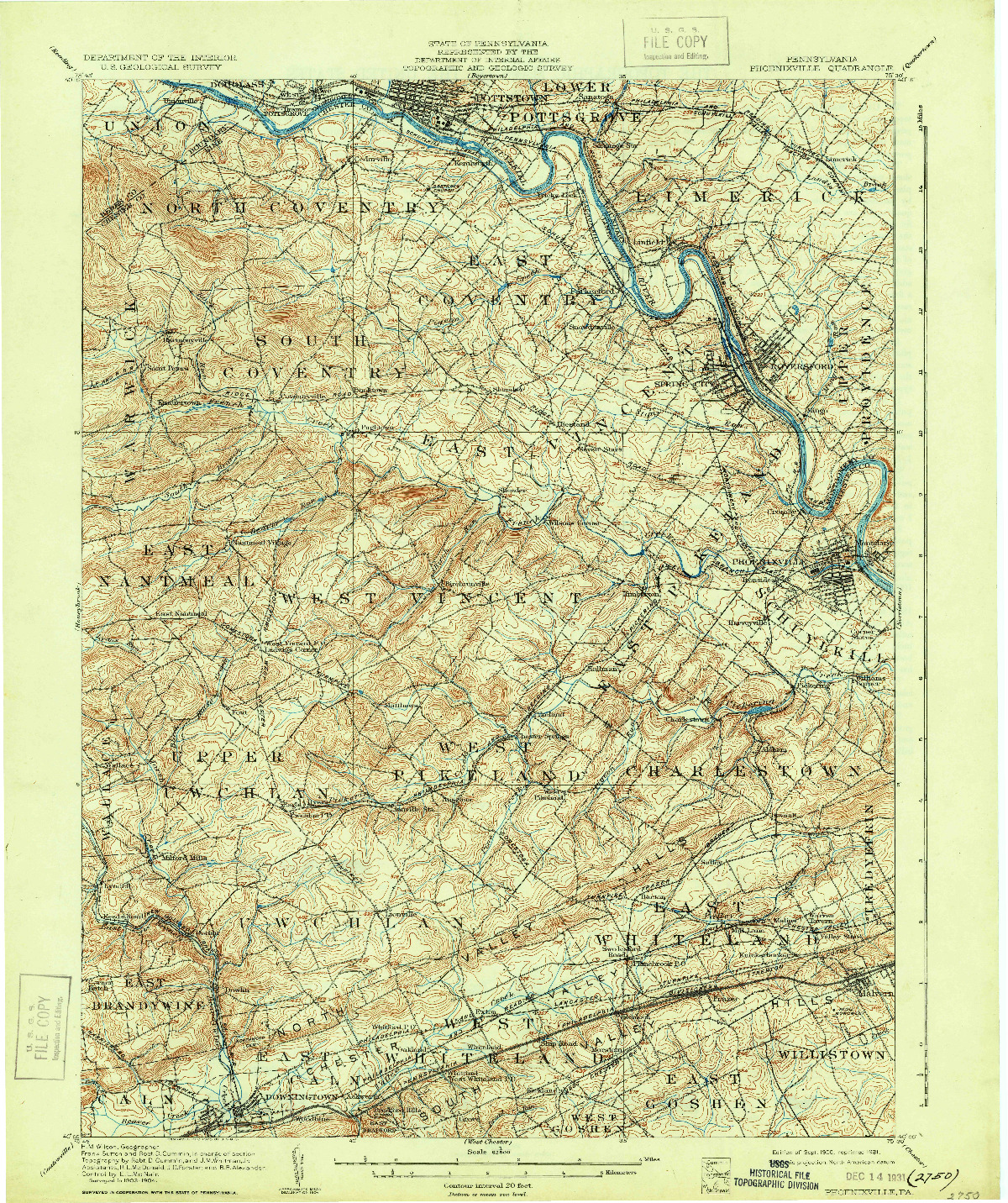 USGS 1:62500-SCALE QUADRANGLE FOR PHOENIXVILLE, PA 1906