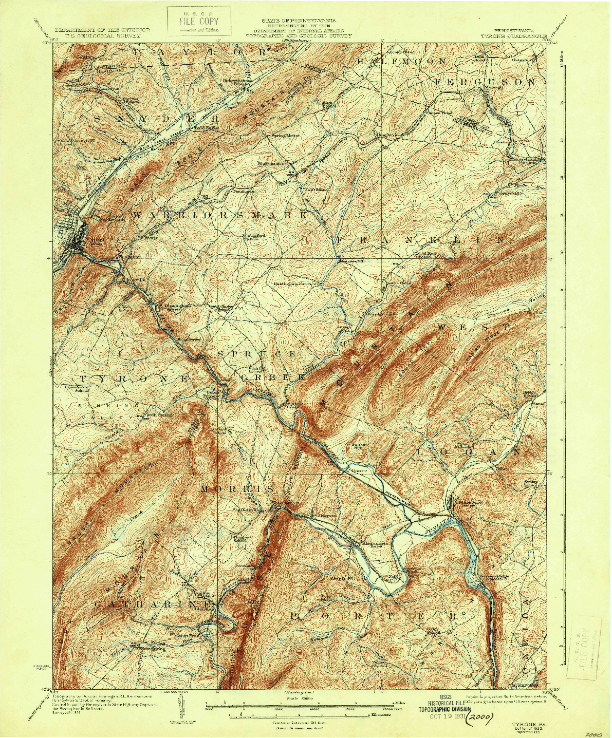 USGS 1:62500-SCALE QUADRANGLE FOR TYRONE, PA 1923