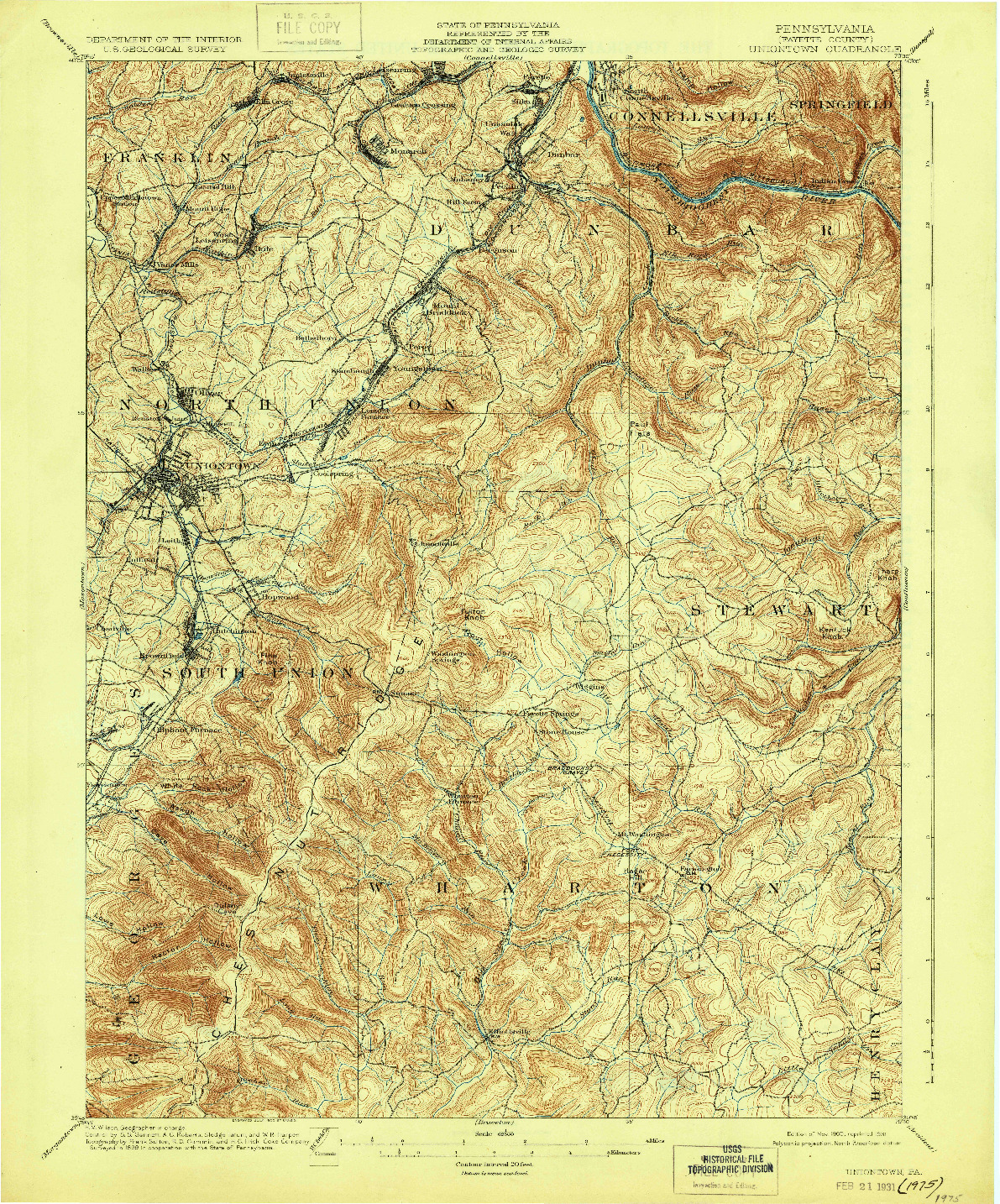 USGS 1:62500-SCALE QUADRANGLE FOR UNIONTOWN, PA 1900
