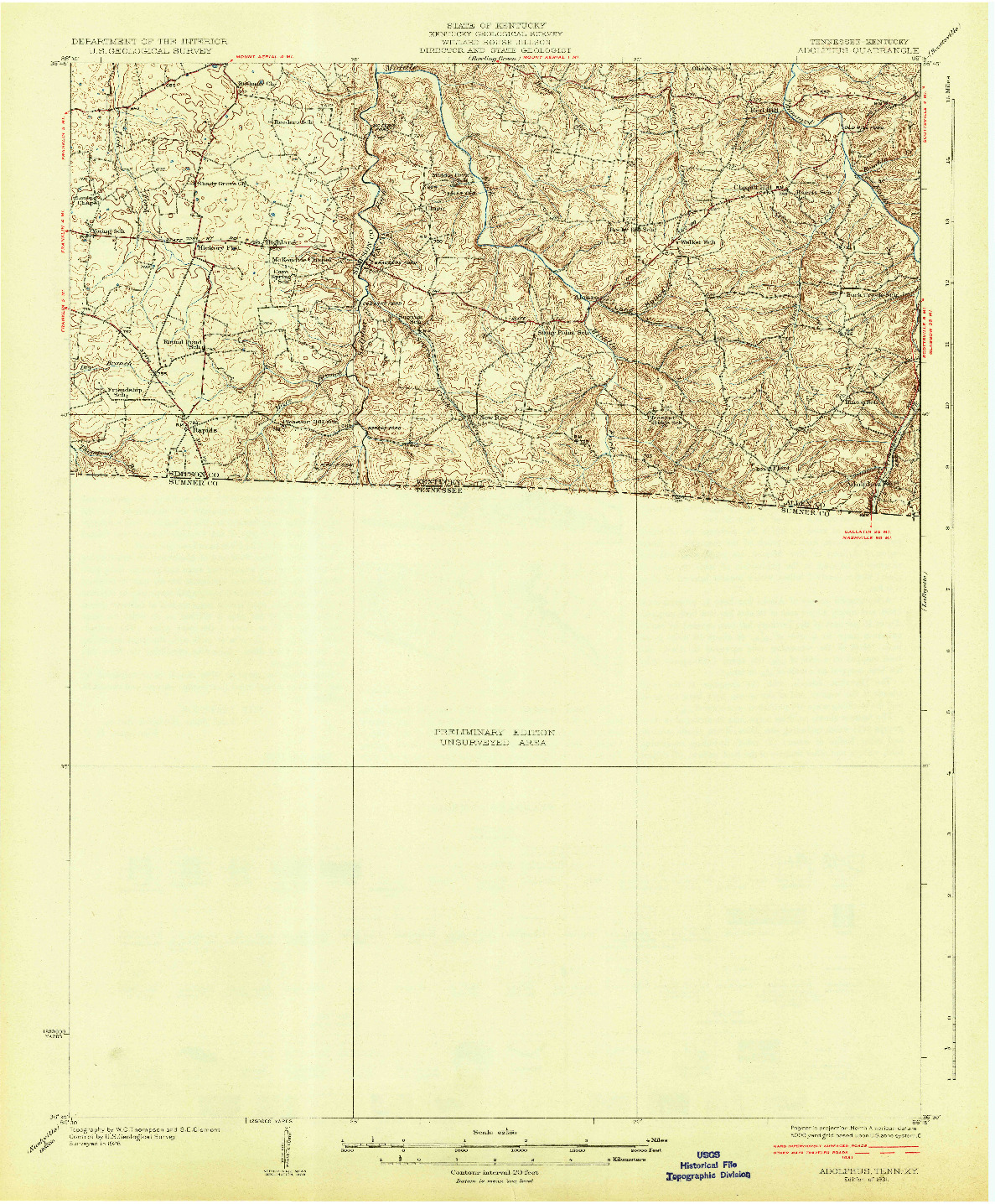 USGS 1:62500-SCALE QUADRANGLE FOR ADOLPHUS, TN 1931